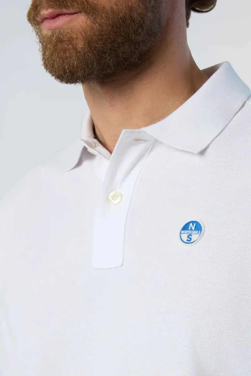 White Men's Polo Shirt with Patch Logo