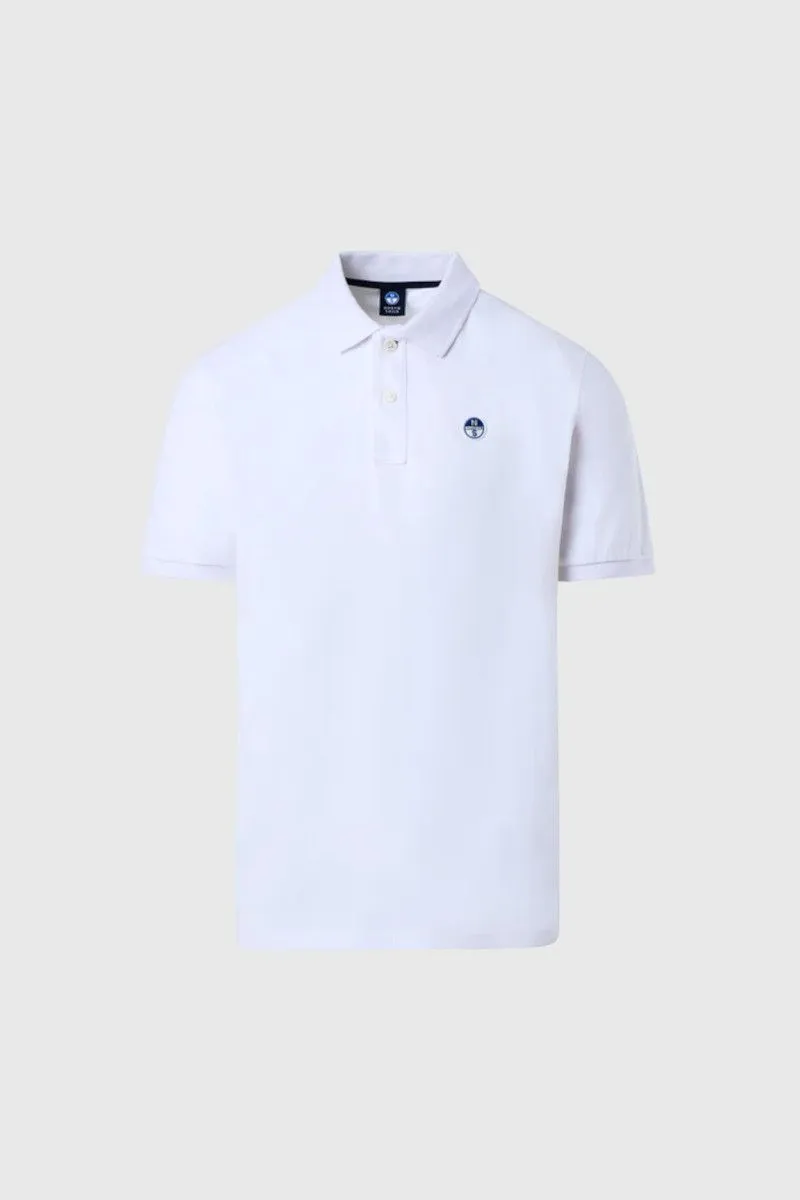 White Men's Polo Shirt with Patch Logo