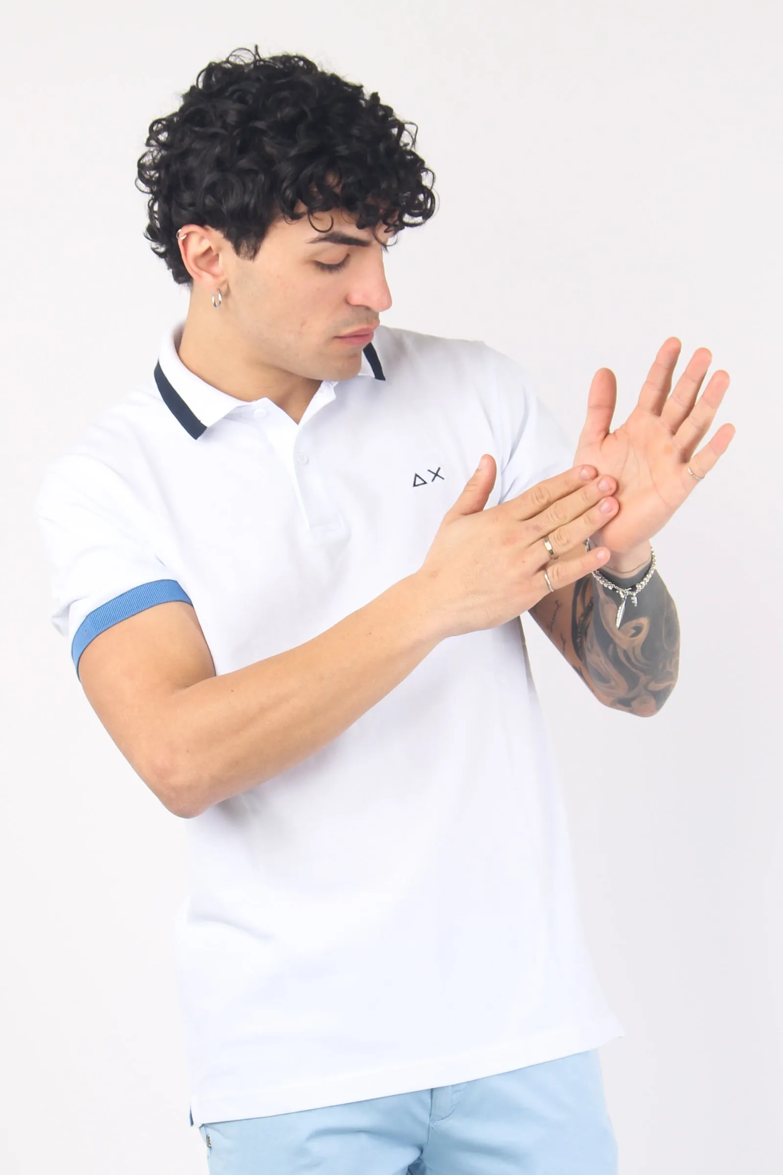 High Neck White Polo Shirt