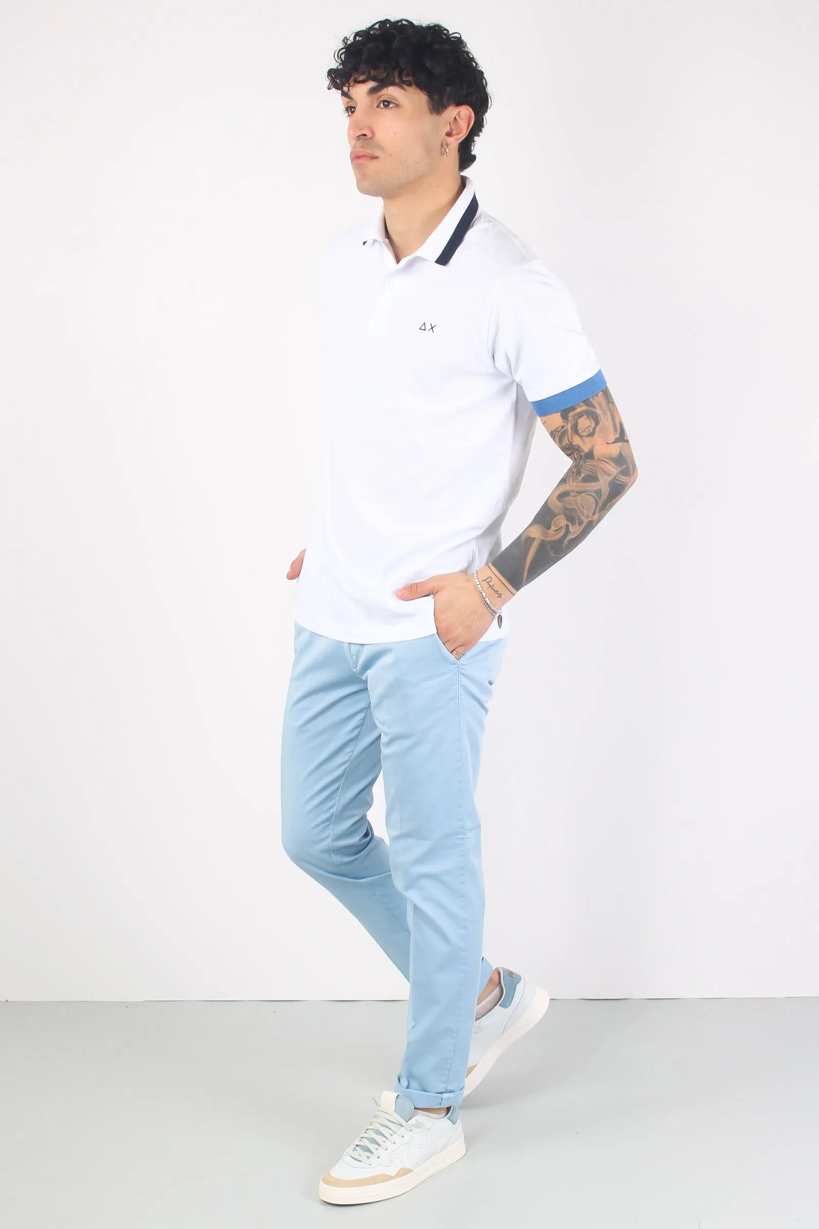 High Neck White Polo Shirt