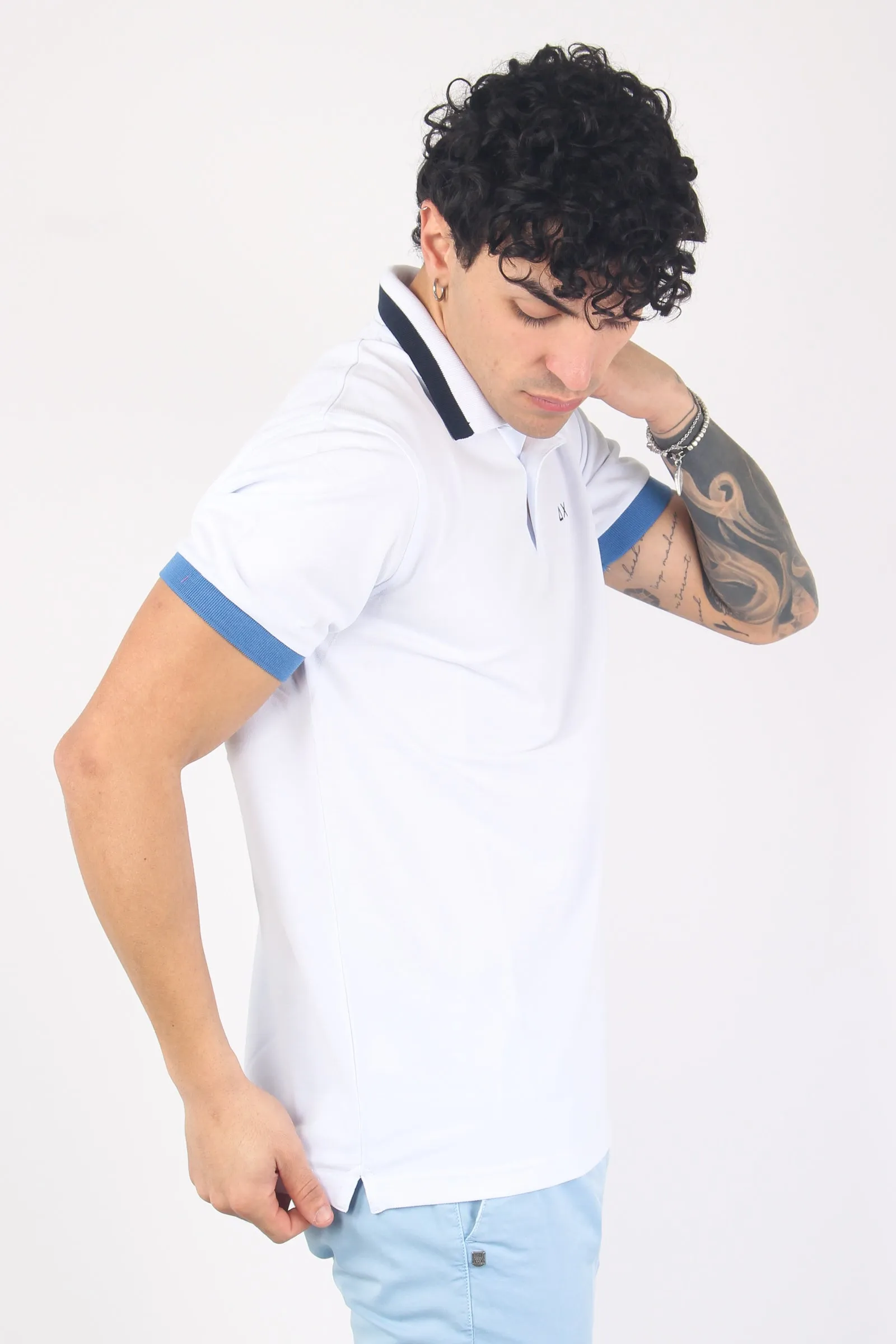 High Neck White Polo Shirt