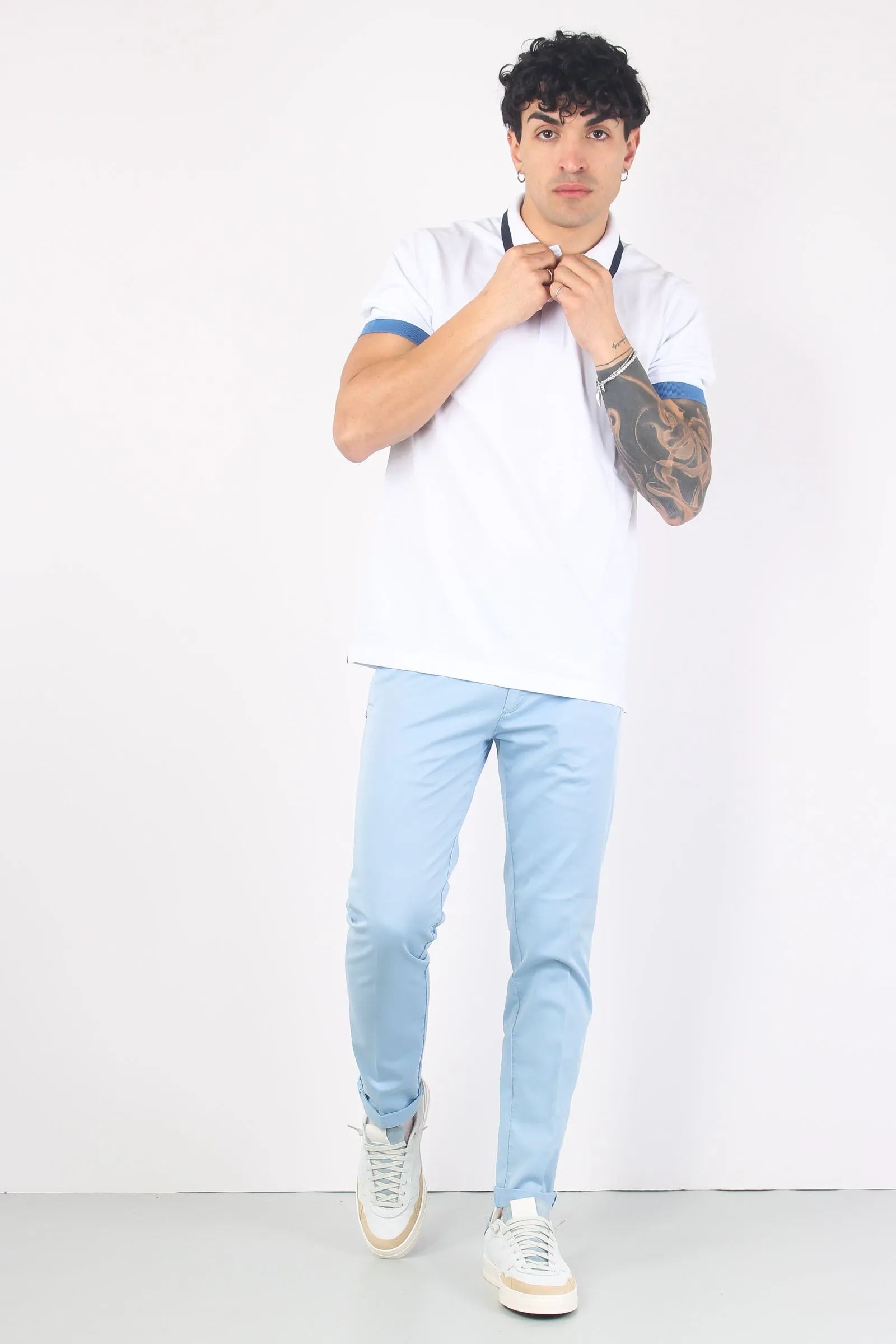 High Neck White Polo Shirt