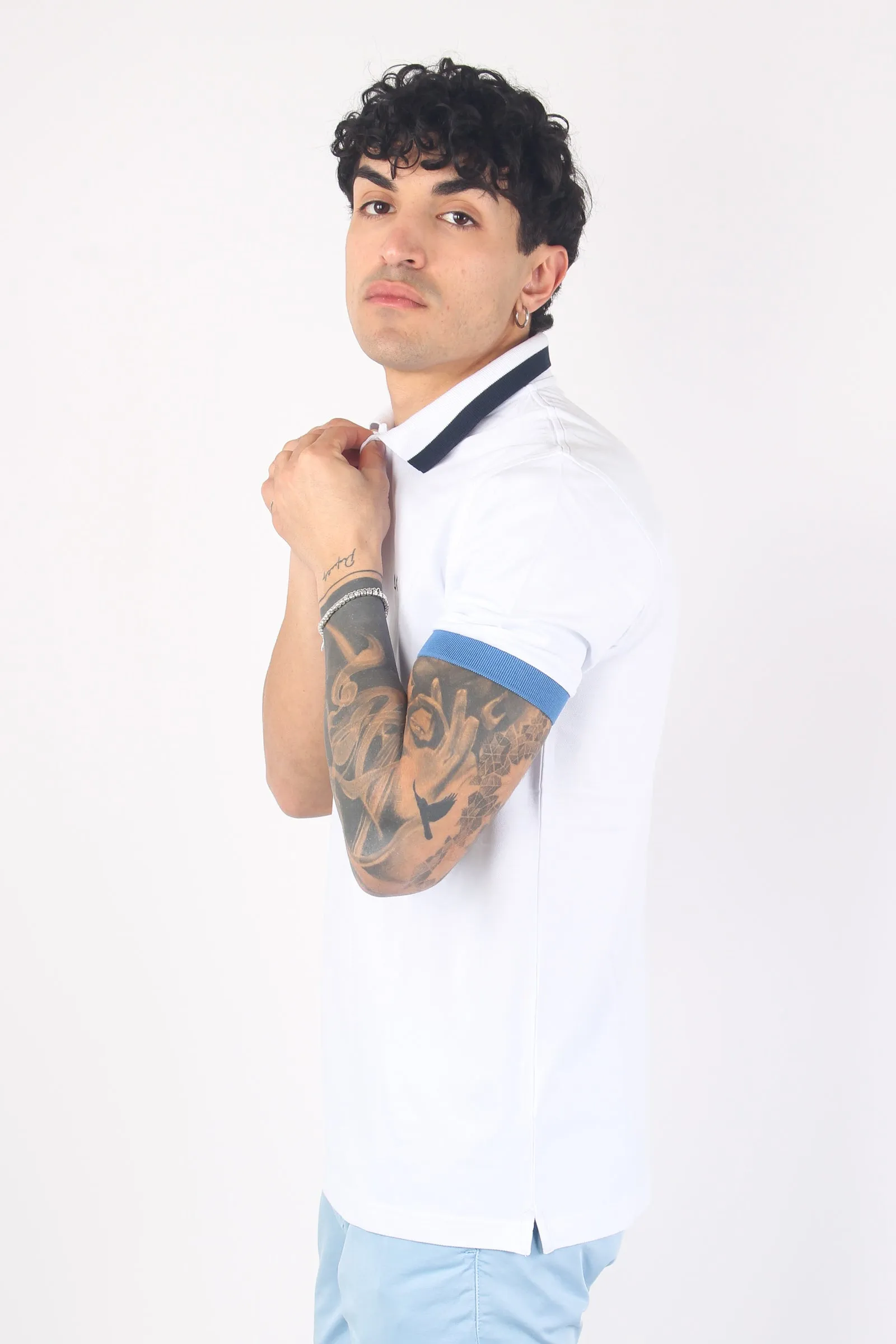 High Neck White Polo Shirt