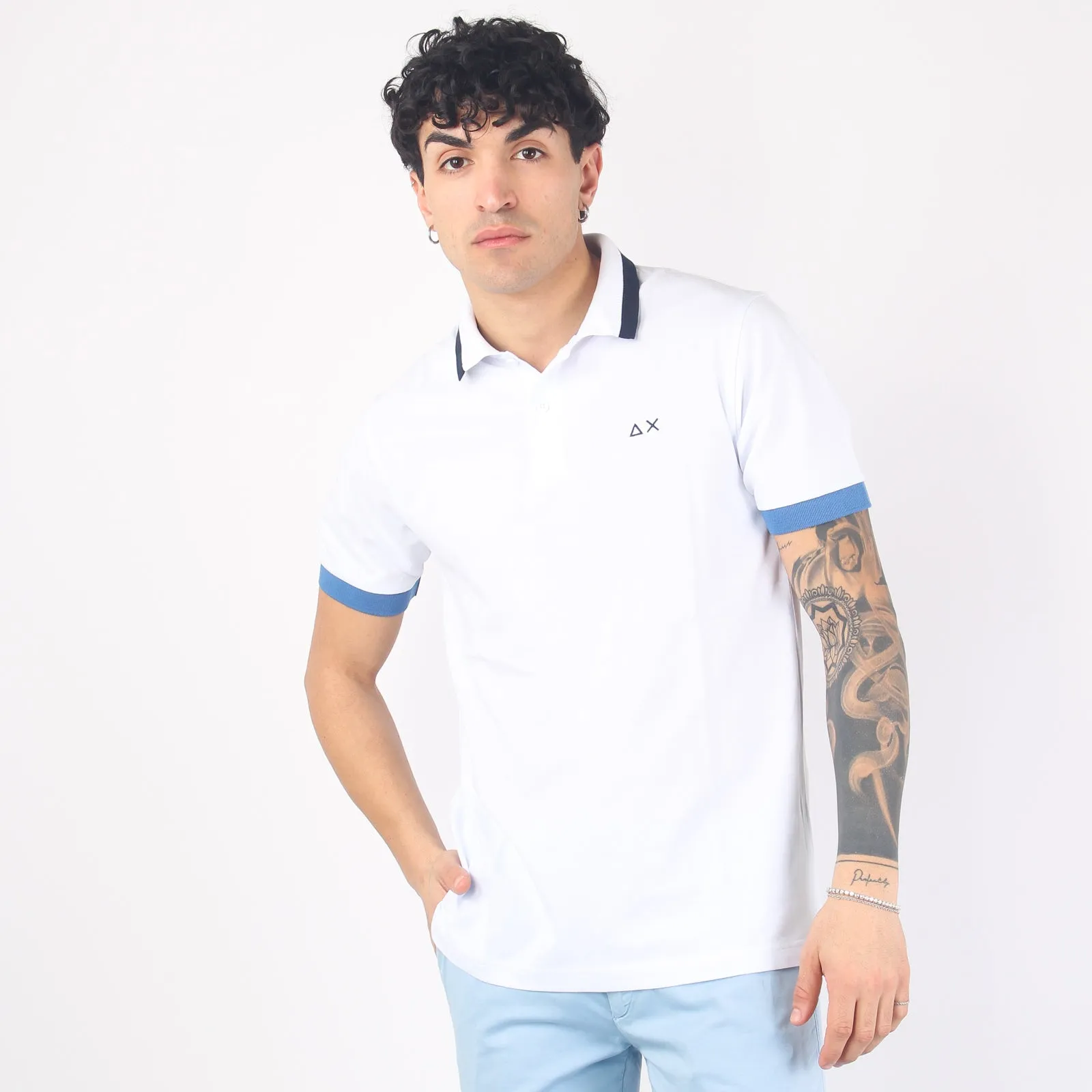 High Neck White Polo Shirt