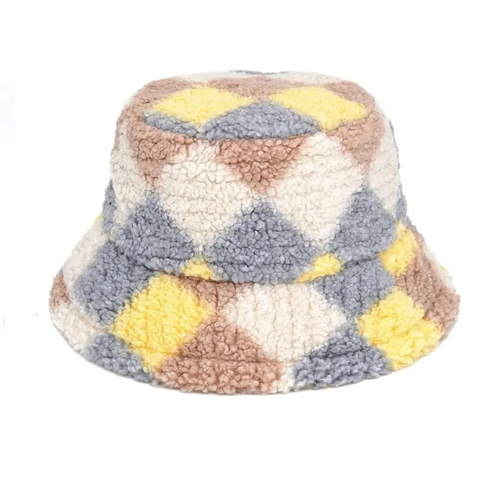 Preppy Argyle Fuzzy Bucket Hat