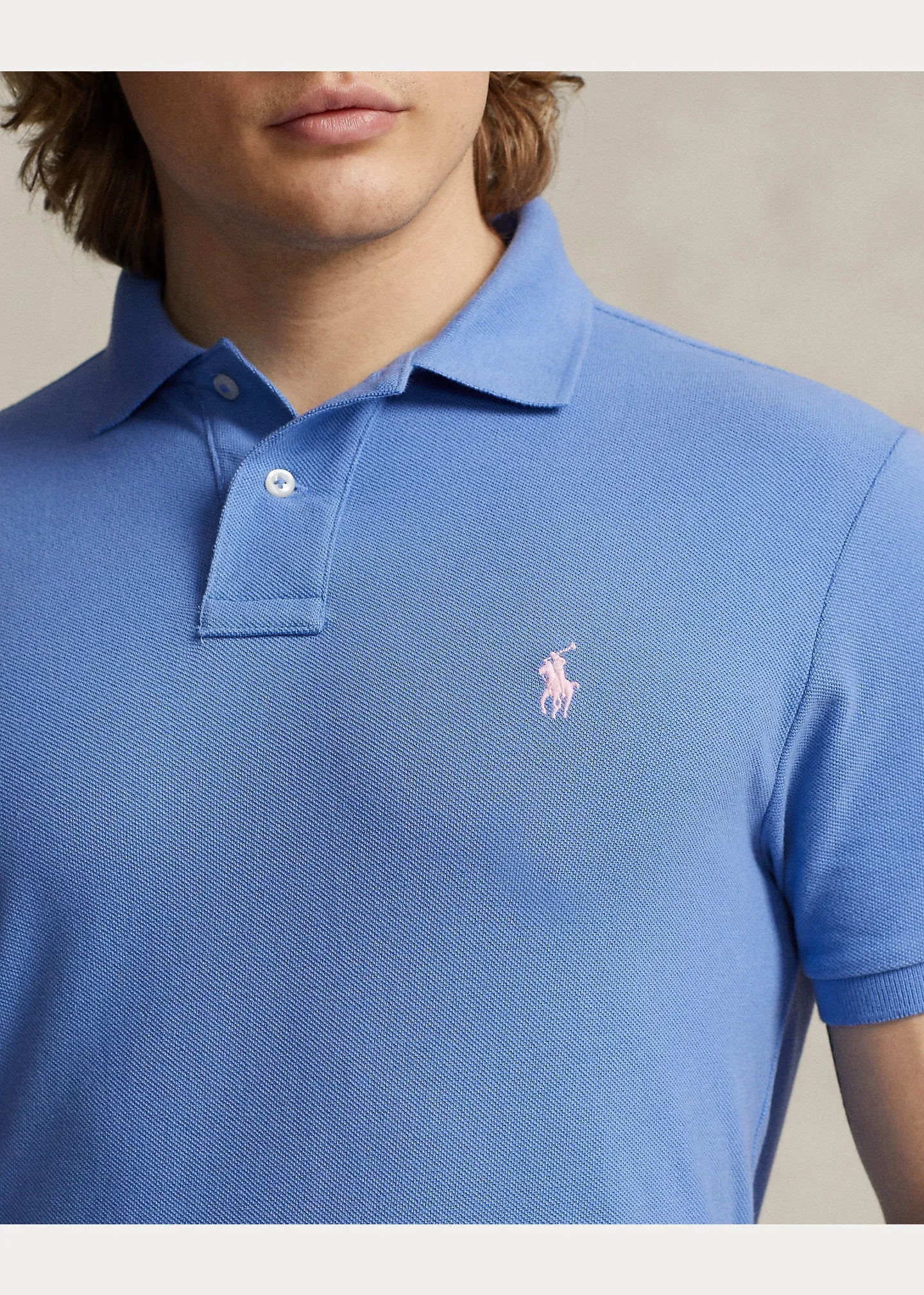 Ralph Lauren Slim Fit Piqué Cotton Polo Shirt in New England Blue