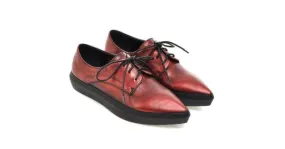 Red Vintage Pointed Head Lace-Up Oxfords Sneakers