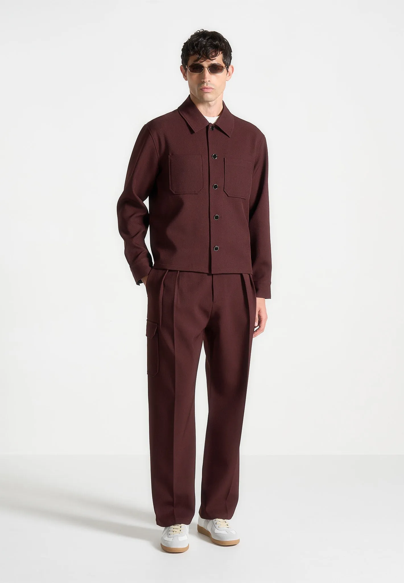 Relaxed Fit Twill Pocket Trousers - Wine Red