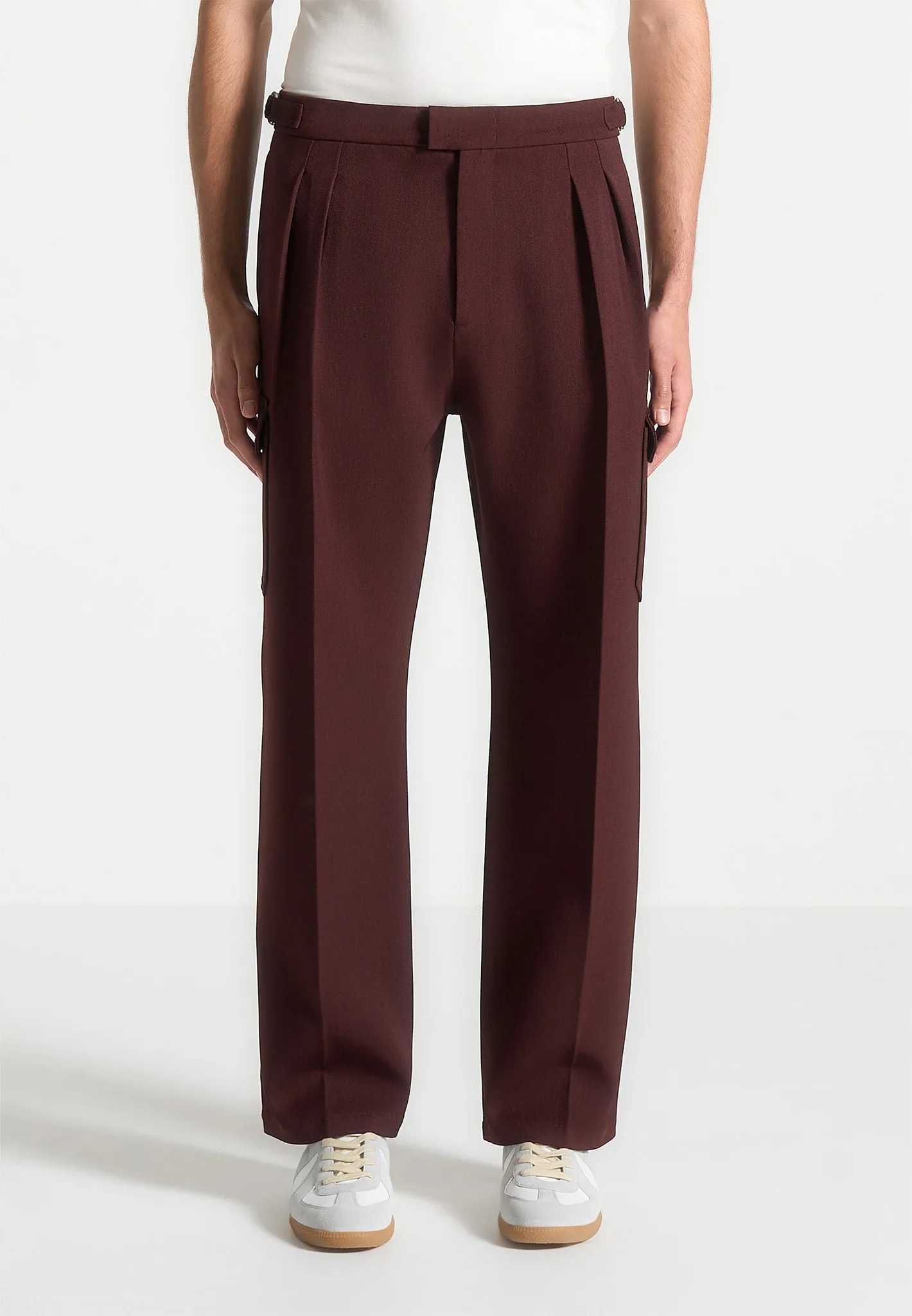 Relaxed Fit Twill Pocket Trousers - Wine Red