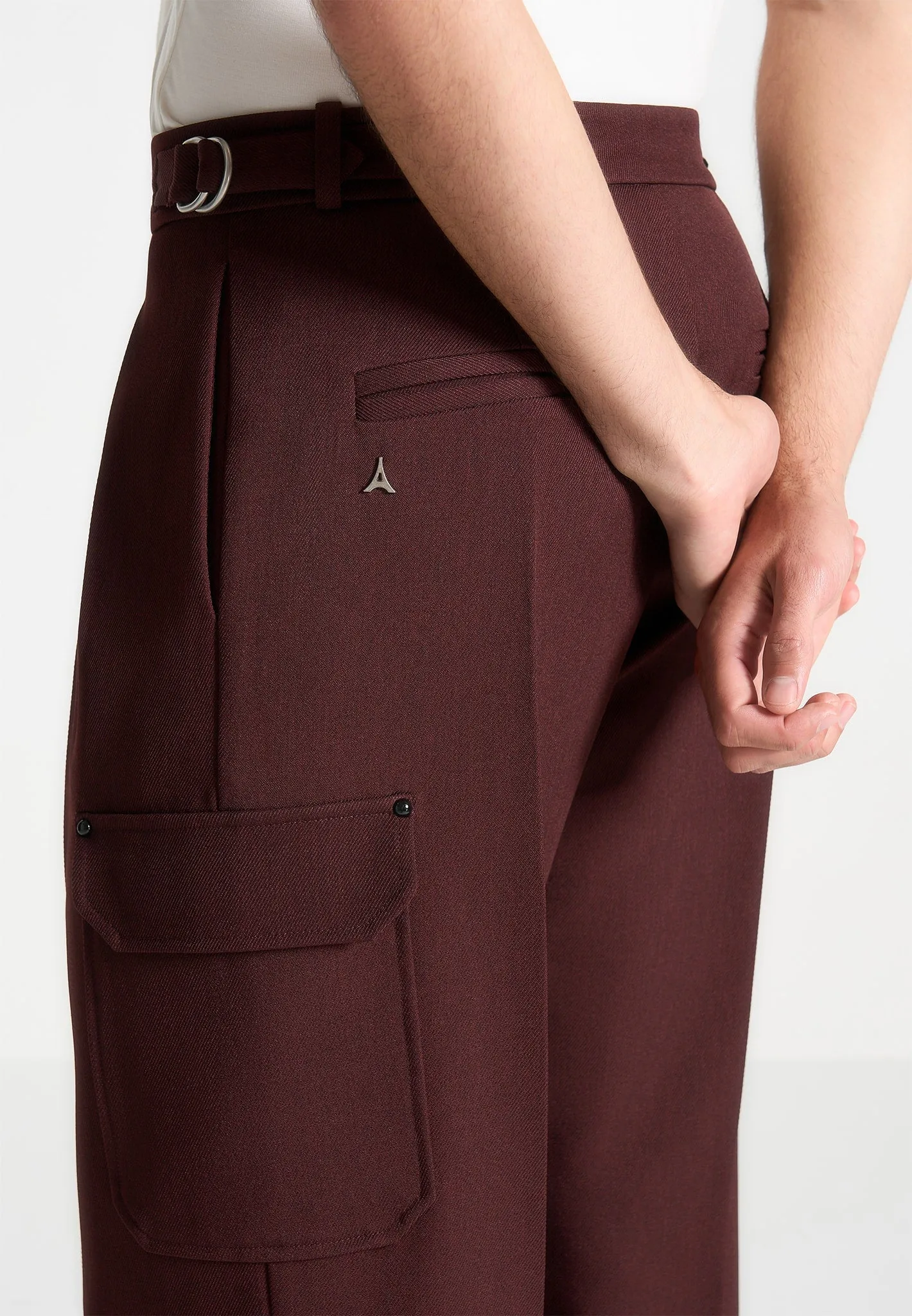 Relaxed Fit Twill Pocket Trousers - Wine Red