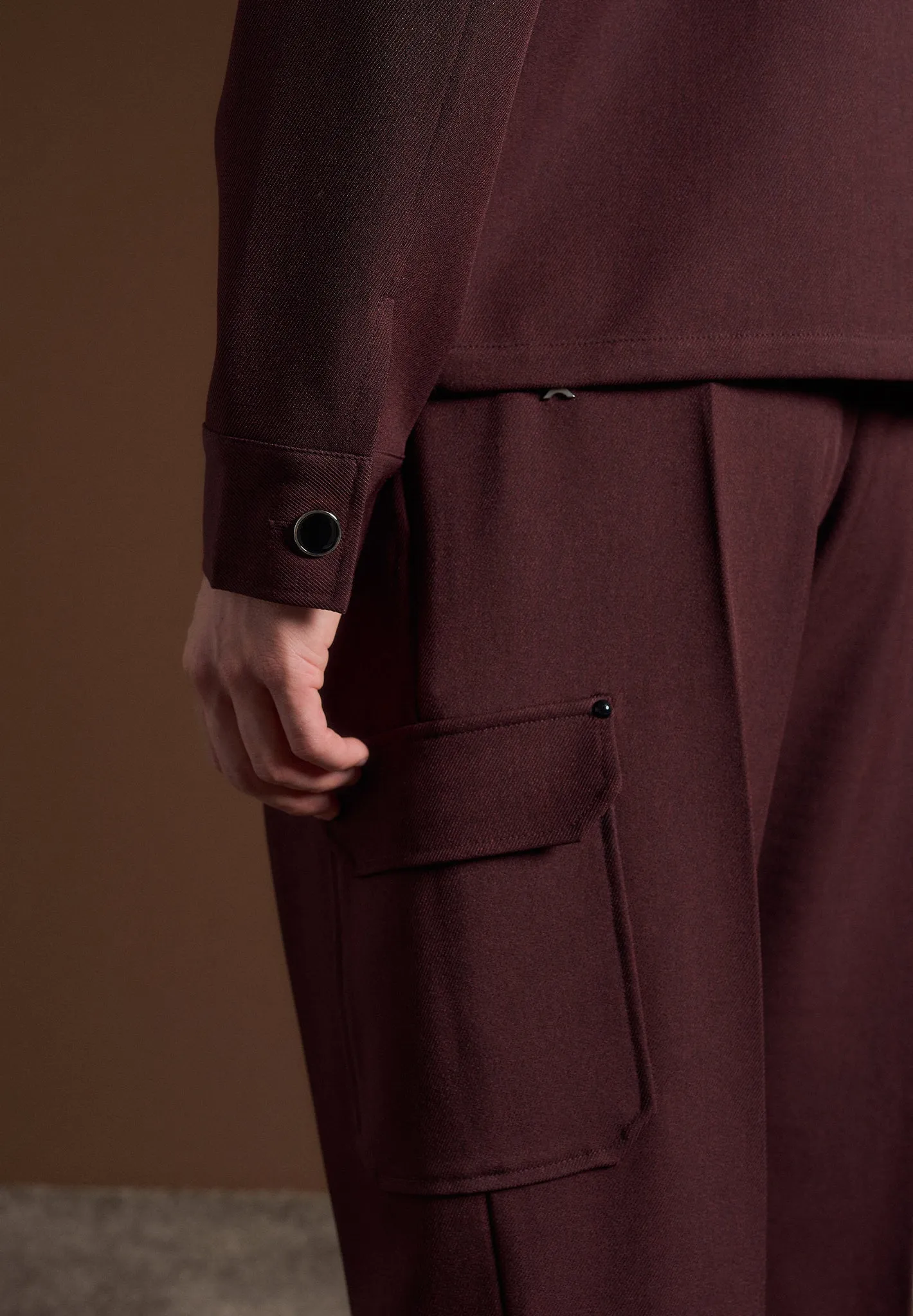 Relaxed Fit Twill Pocket Trousers - Wine Red