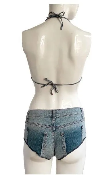 Reworked Ladies Set of Bikini and Sexy Shorts Made Using Levi's Vintage Denim Pants, Style # CR769