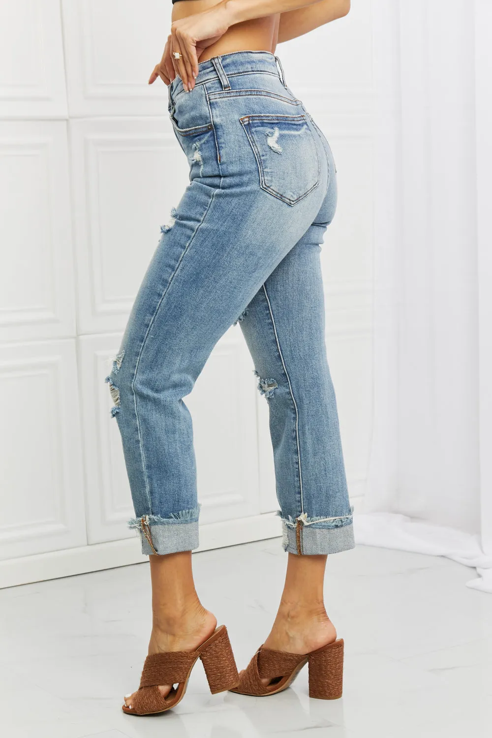 Full Size Distressed Straight Leg Jeans named Leilani by RISEN