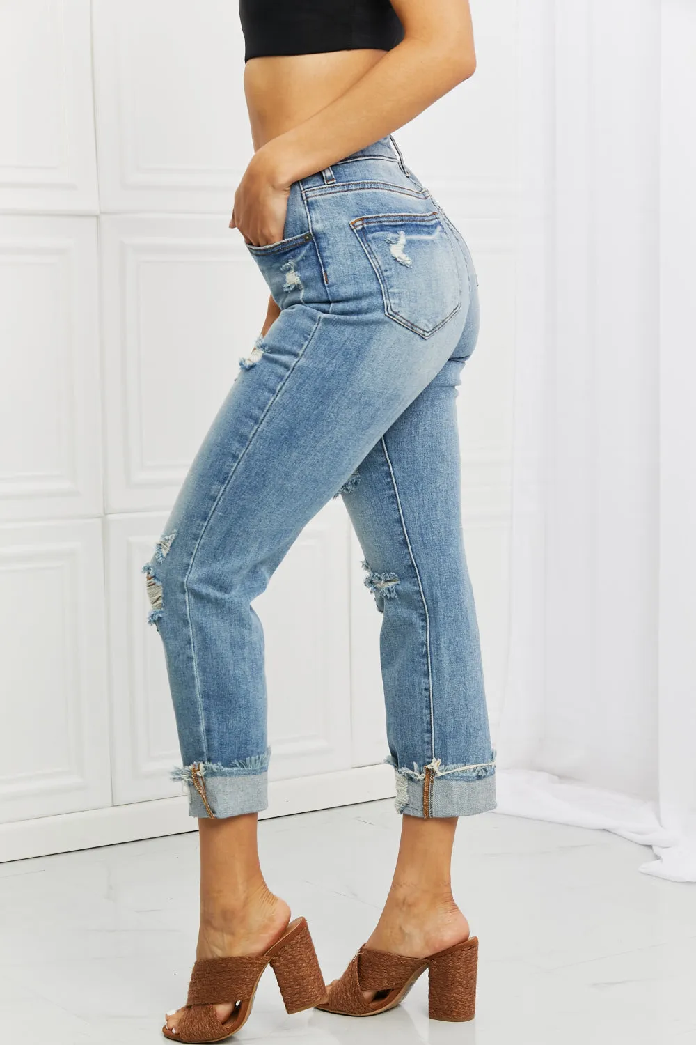 Full Size Distressed Straight Leg Jeans named Leilani by RISEN