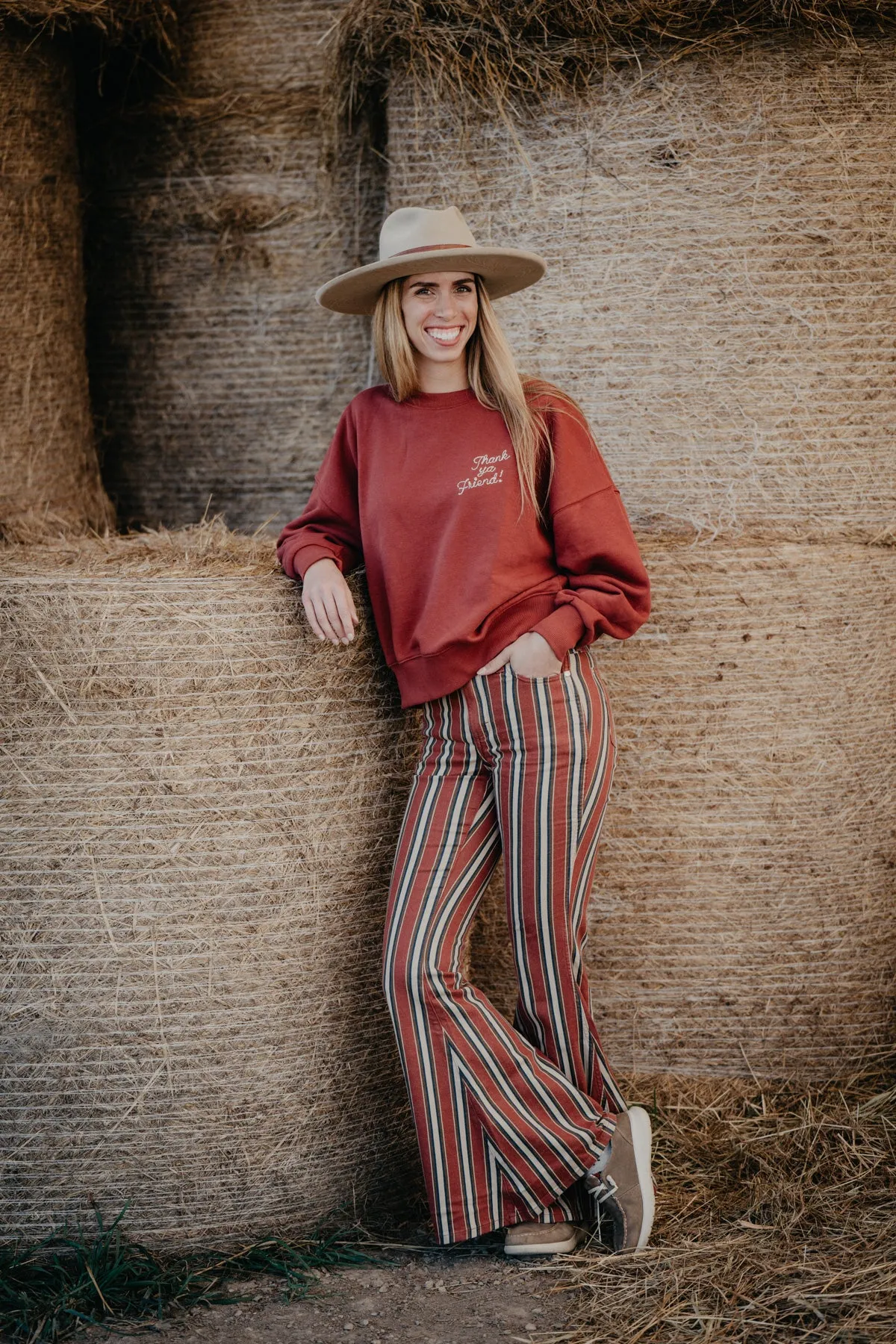 'Road Runner' Wrangler Lainey Wilson Red Striped Flare Jeans (24-34)