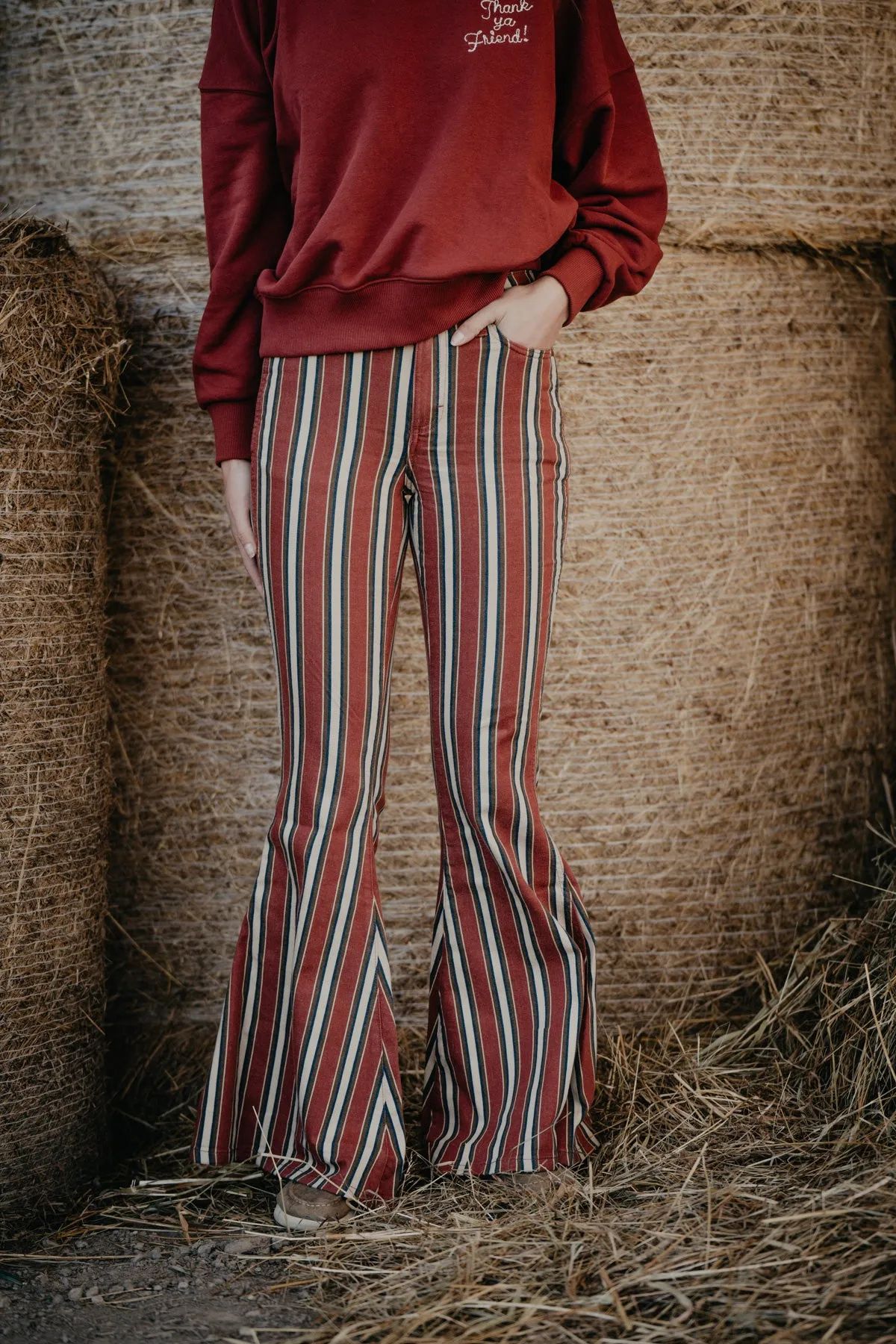 'Road Runner' Wrangler Lainey Wilson Red Striped Flare Jeans (24-34)