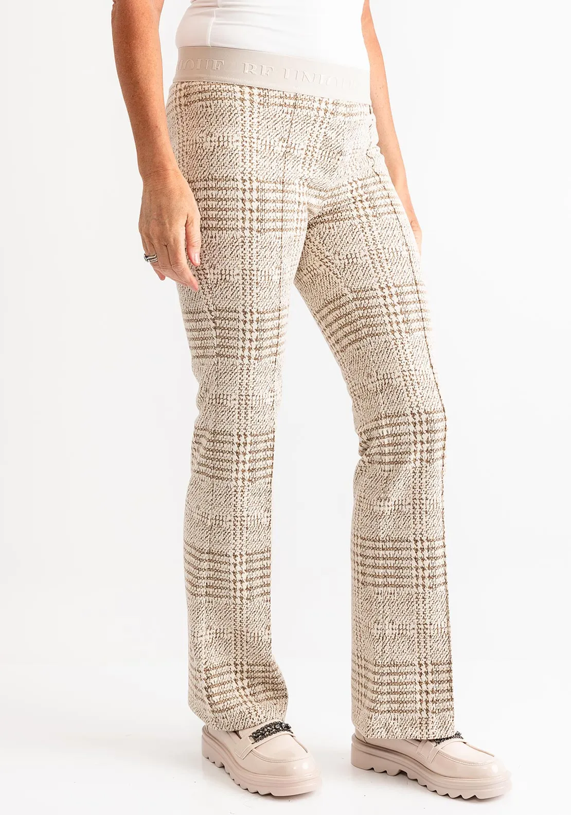 Robell Joella Check Print Trousers, Beige