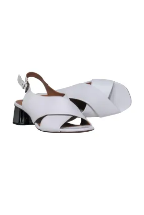 Robert Clergerie - White Smooth Leather Slingback Scalloped Block Heels Sz 8.5