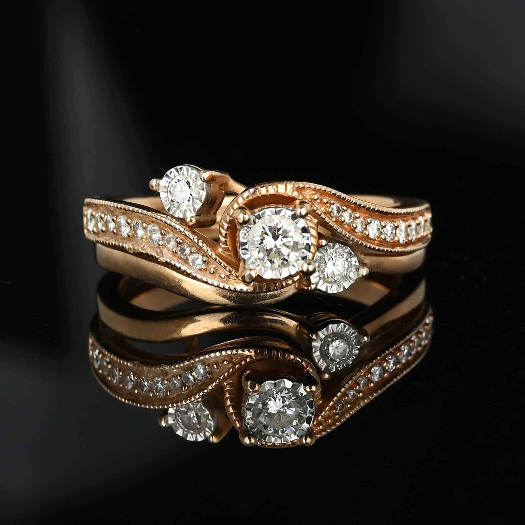 Rose Gold Diamond Solitaire Engagement Wedding Ring Set