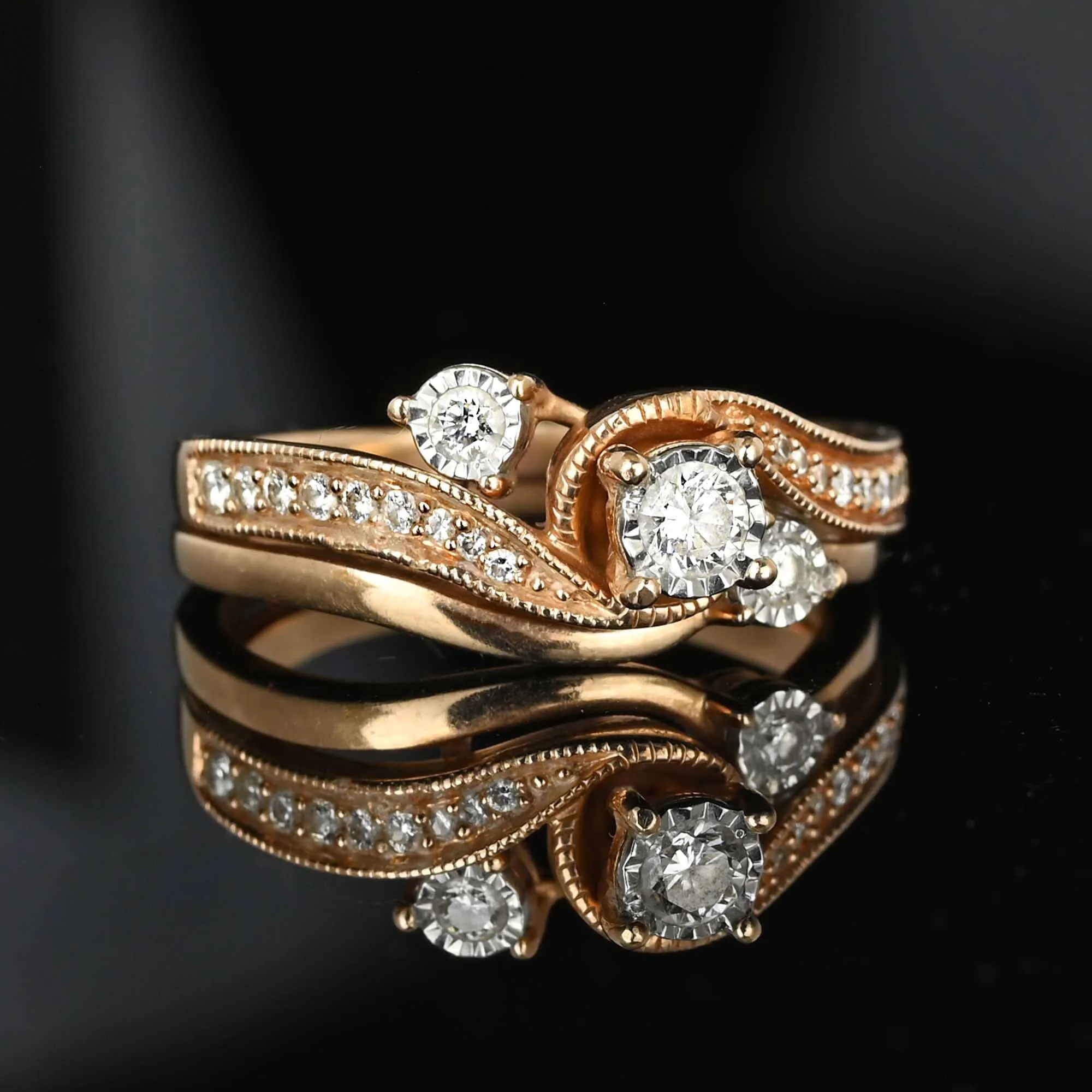 Rose Gold Diamond Solitaire Engagement Wedding Ring Set