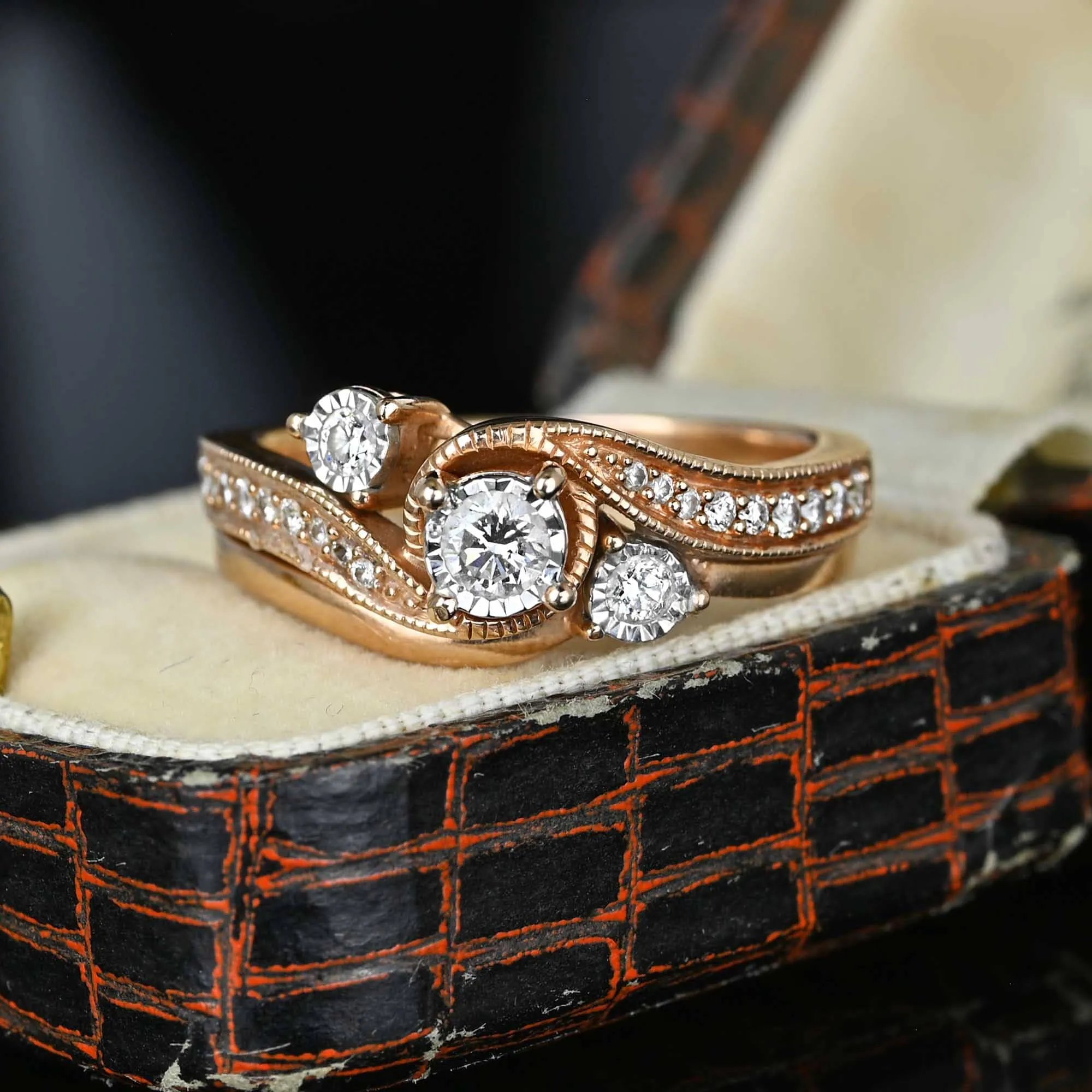 Rose Gold Diamond Solitaire Engagement Wedding Ring Set