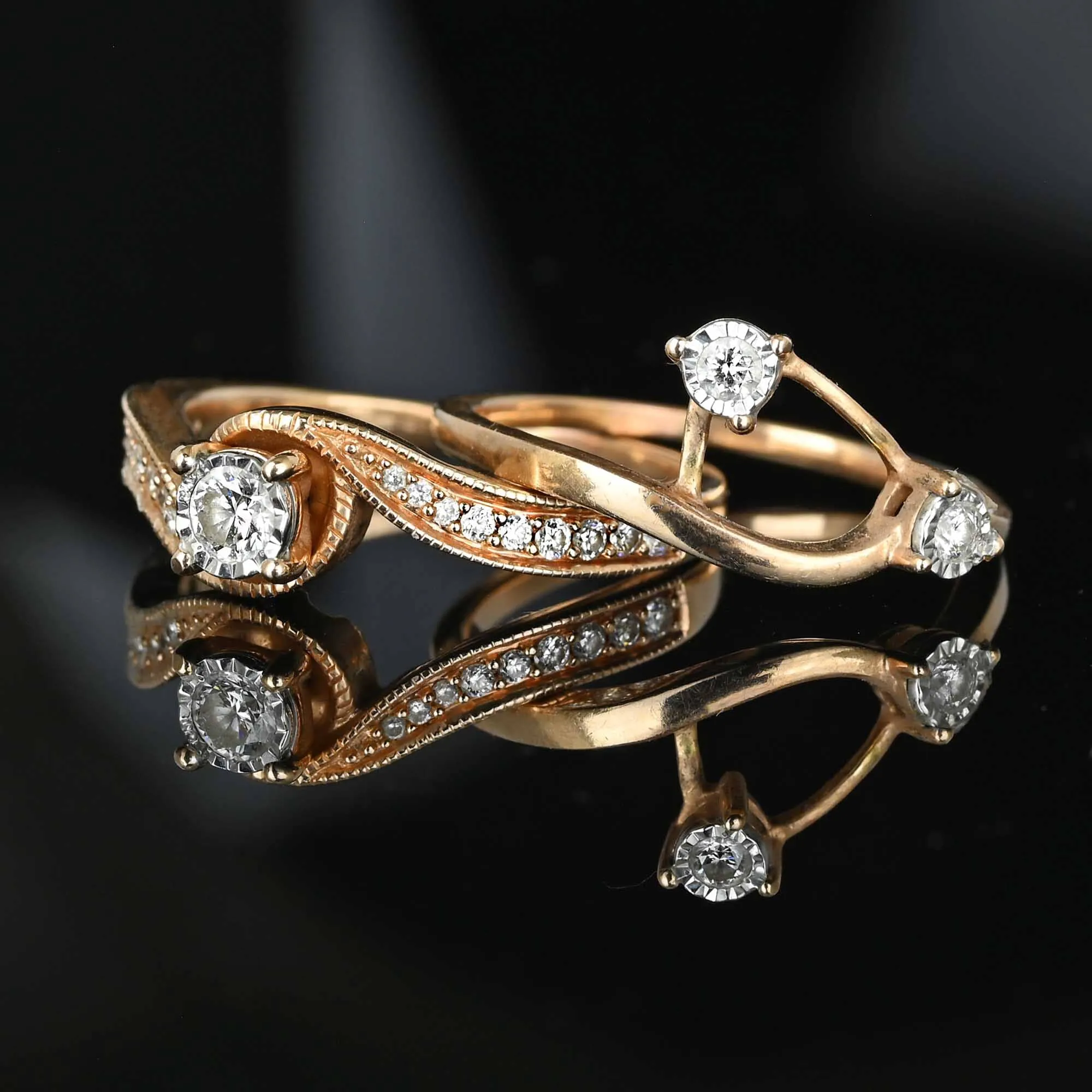 Rose Gold Diamond Solitaire Engagement Wedding Ring Set