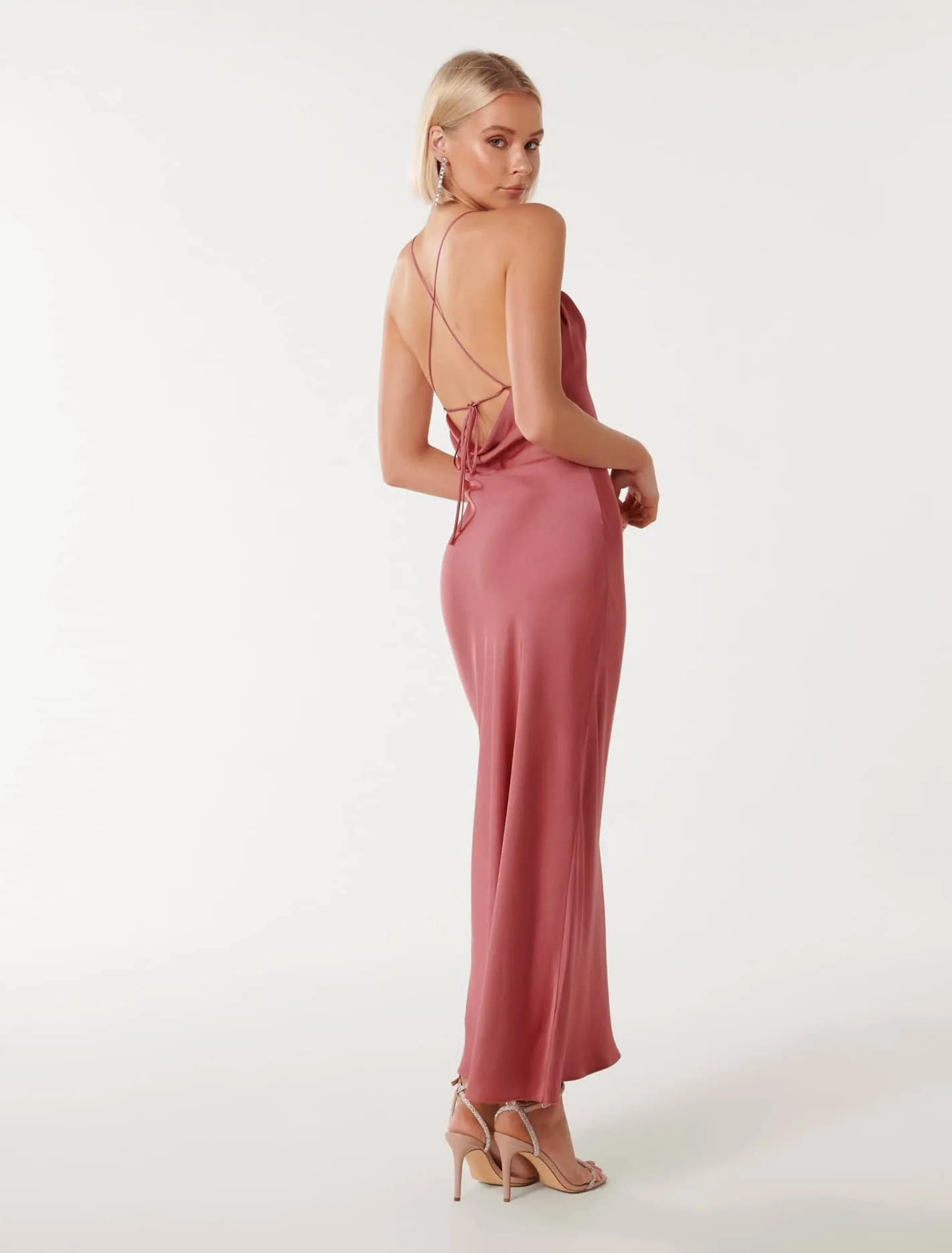 Ruby Petite Tie-Back Satin Maxi Dress