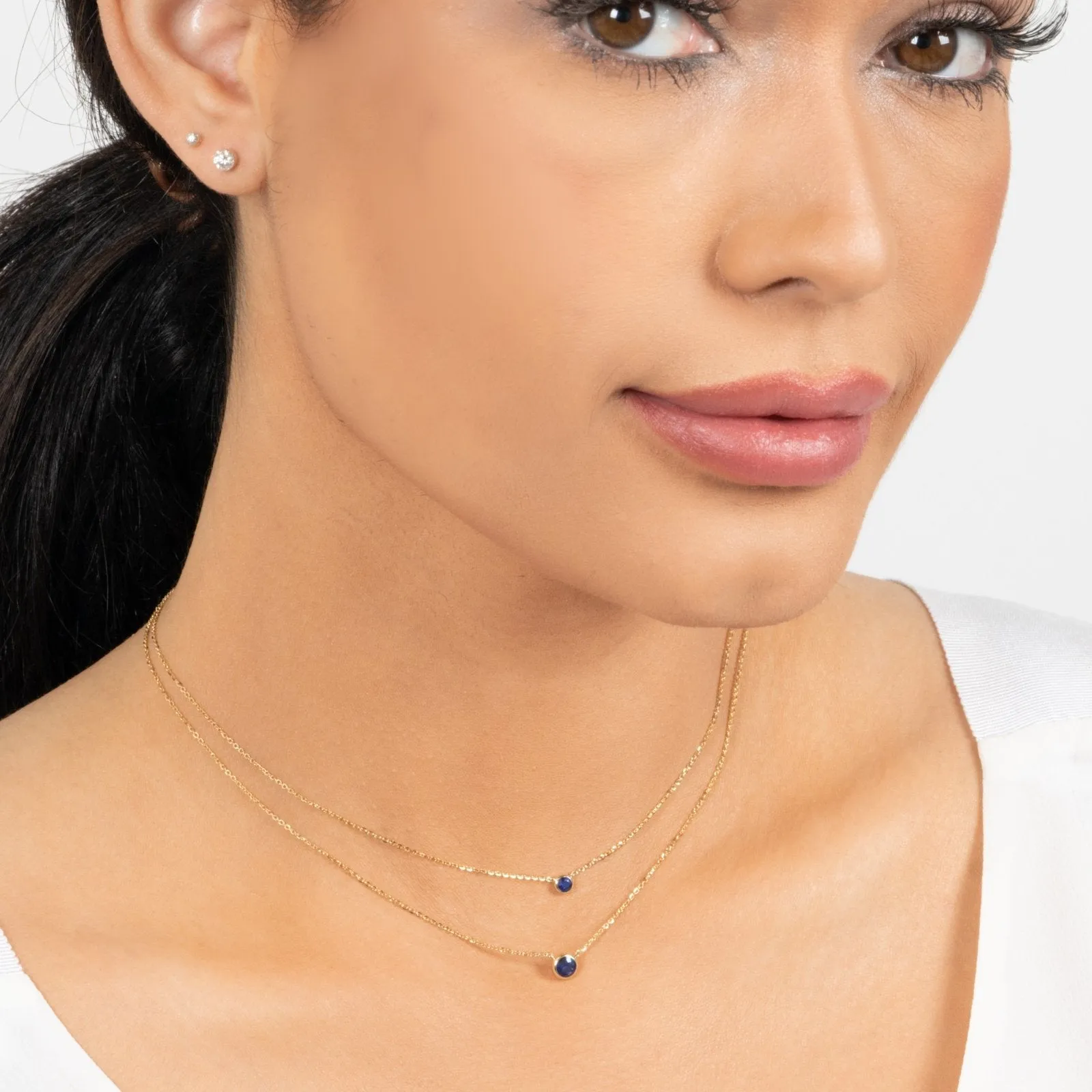 Sapphire Station Necklace Bezel Set in 14k Gold