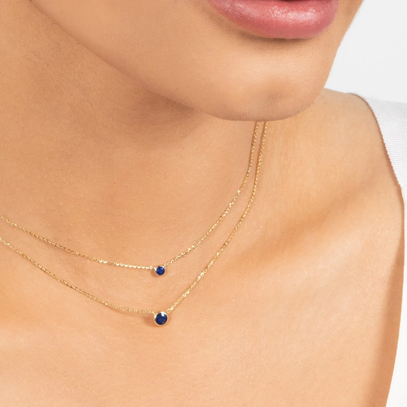 Sapphire Station Necklace Bezel Set in 14k Gold