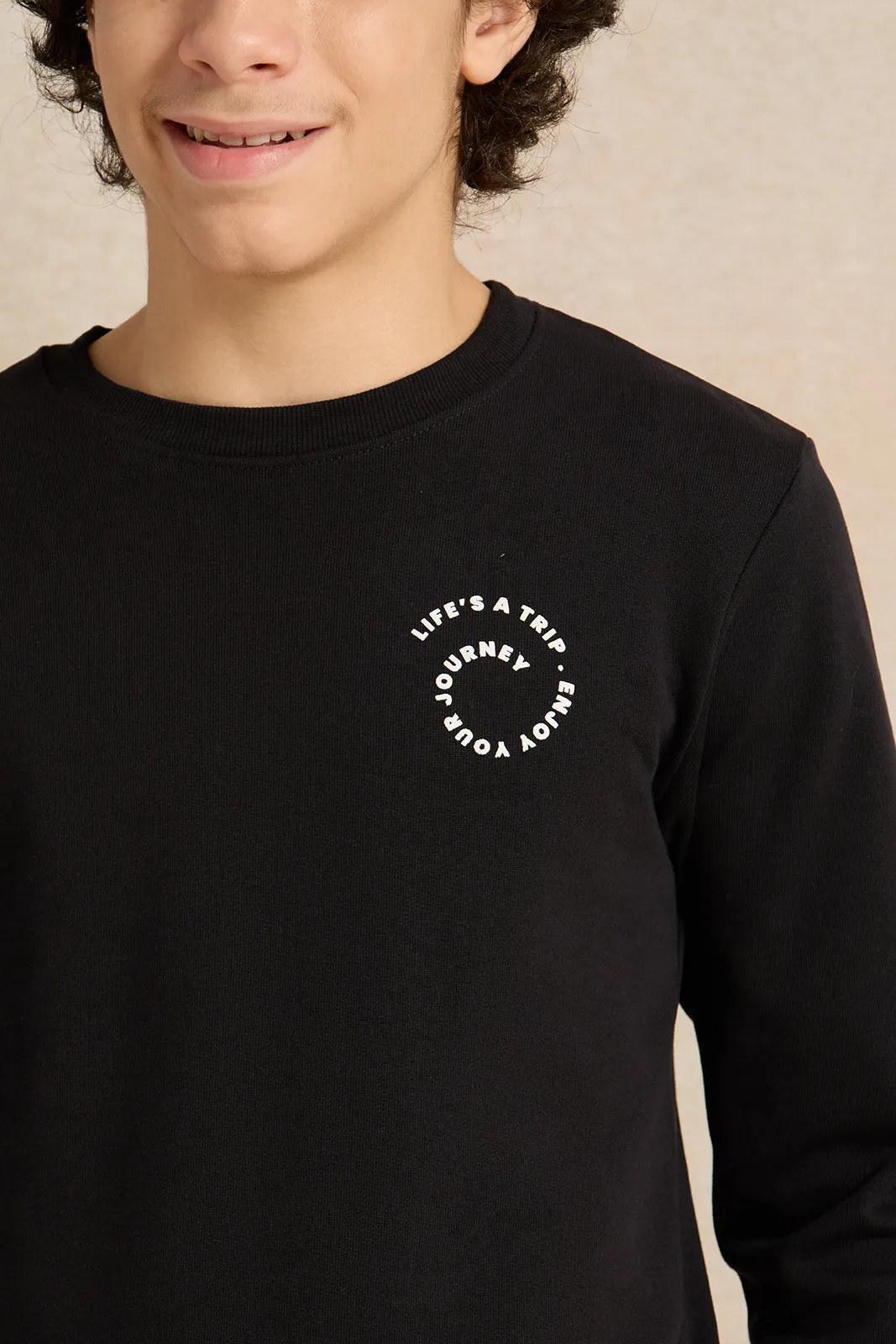 Senior Boys Black Printed Sweatshirt