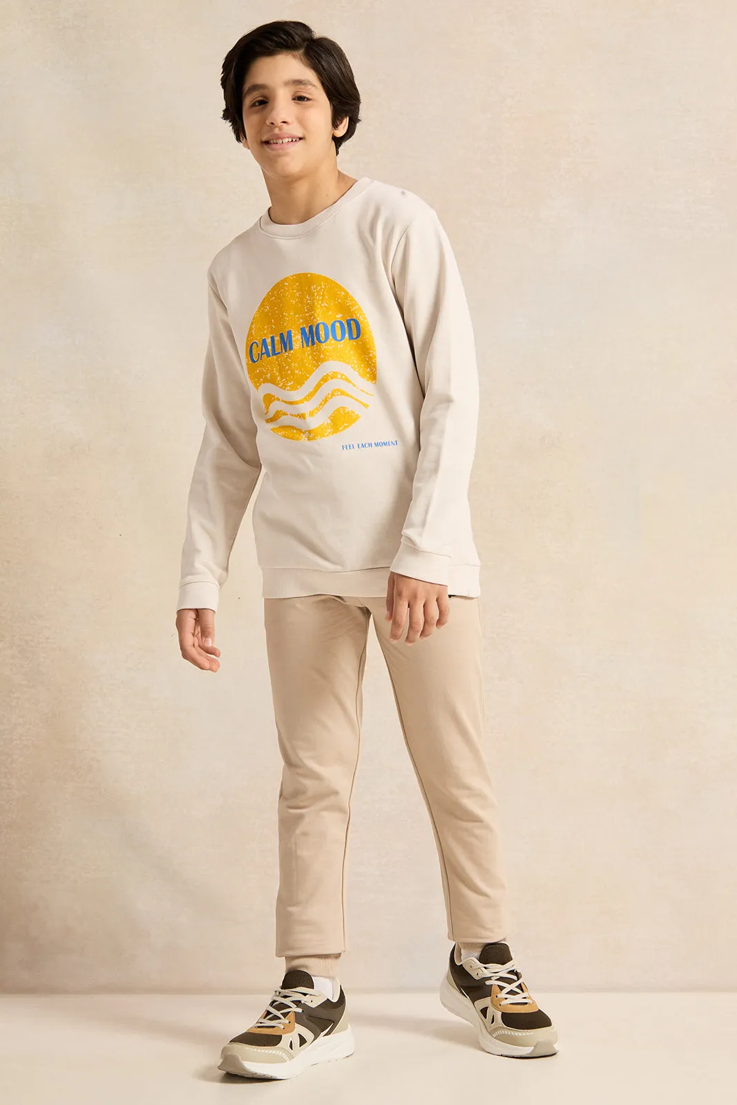 Senior Boys Ecru Printed Sweatshirt