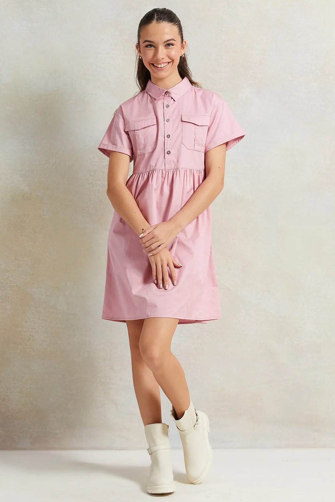 Senior Girls Pink Collared Dress