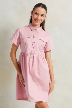 Senior Girls Pink Collared Dress