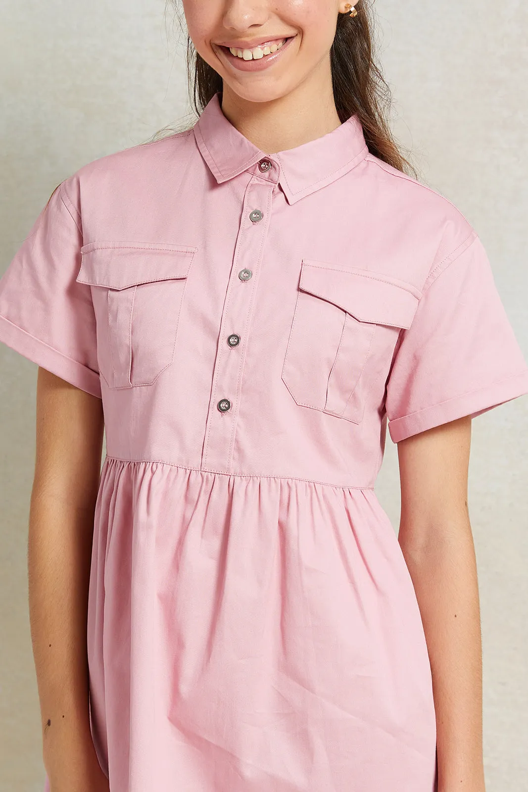 Senior Girls Pink Collared Dress