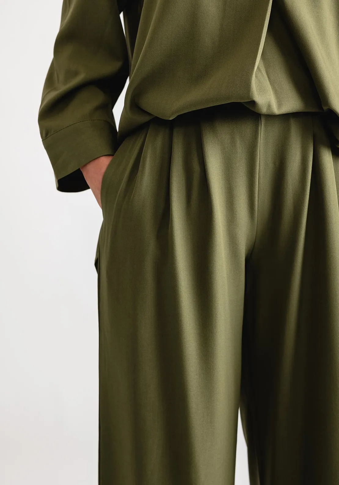 Serafina Collection Elasticated Wide Leg Trousers, Khaki Green