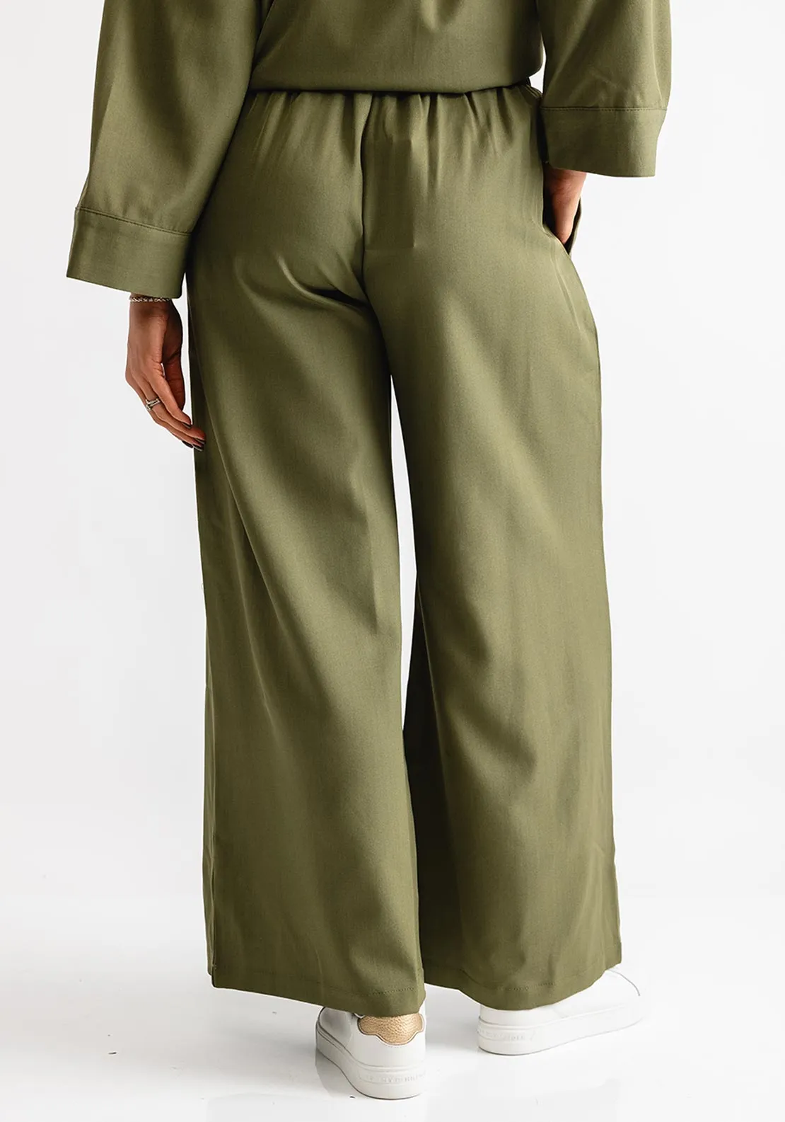 Serafina Collection Elasticated Wide Leg Trousers, Khaki Green