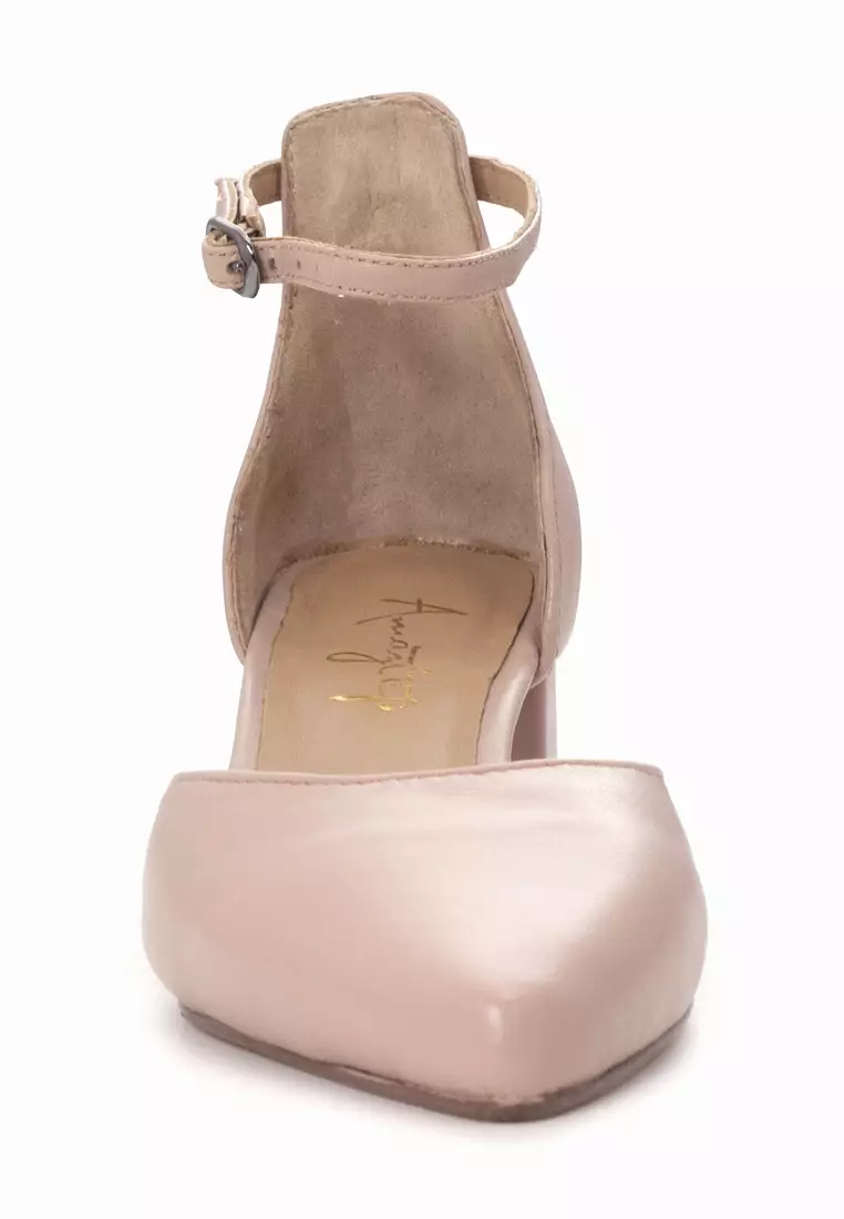 Shu Talk AMAZTEP Nappa Leather With Ankle Strap Heels