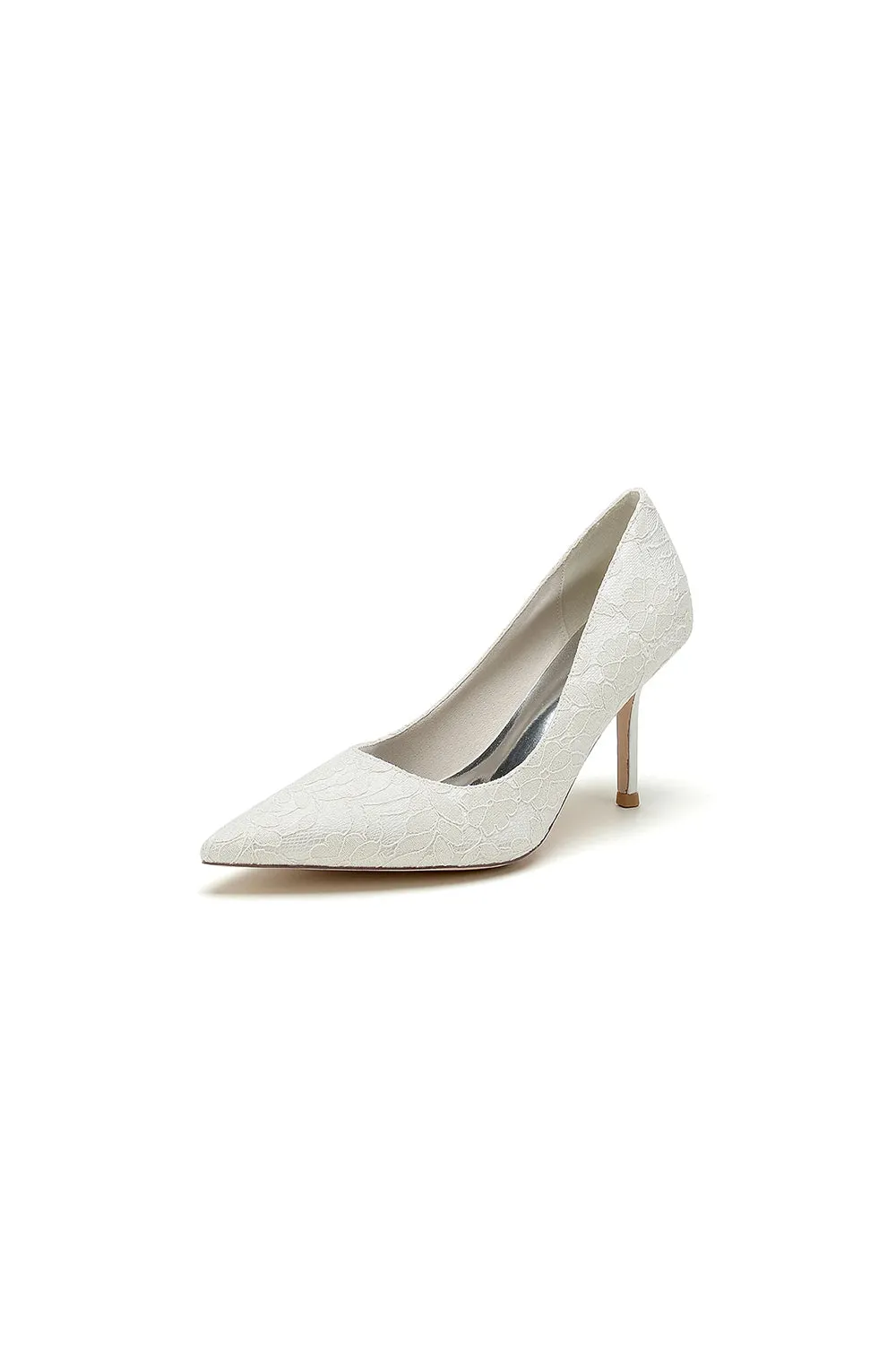 Simple Pointed Toe Lace Wedding Heels