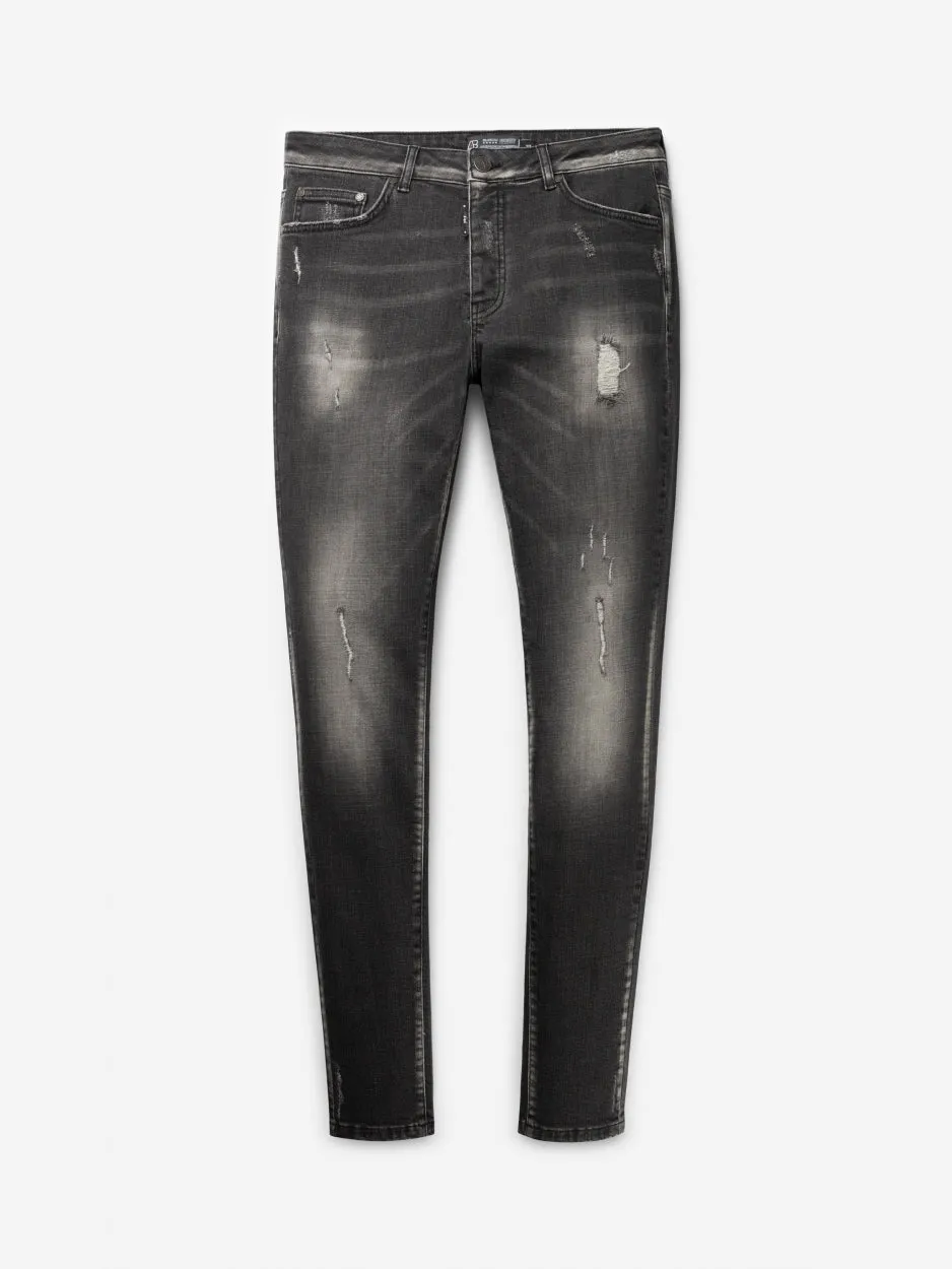 Slim Denim Jeans | Dark Grey - Destroyed