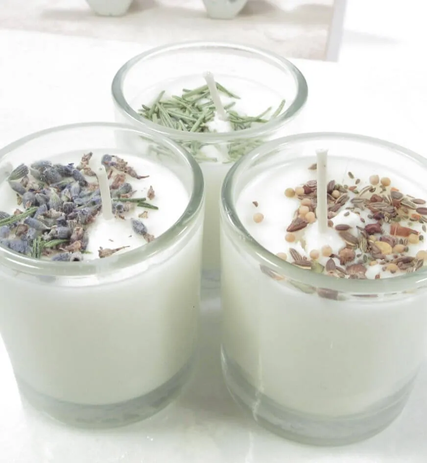 Small Glass Candle Herb & Essential Oil Soy Set of 3