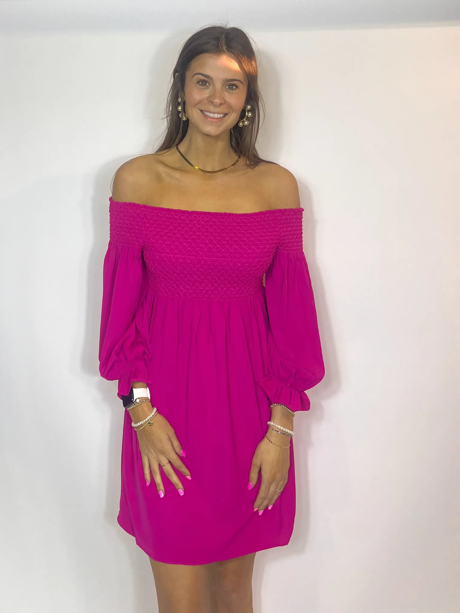 Pink Dress Smock Off Shoulder