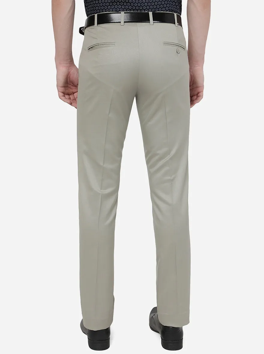 Solid Beige Slim Fit Formal Trousers with Metal Accent