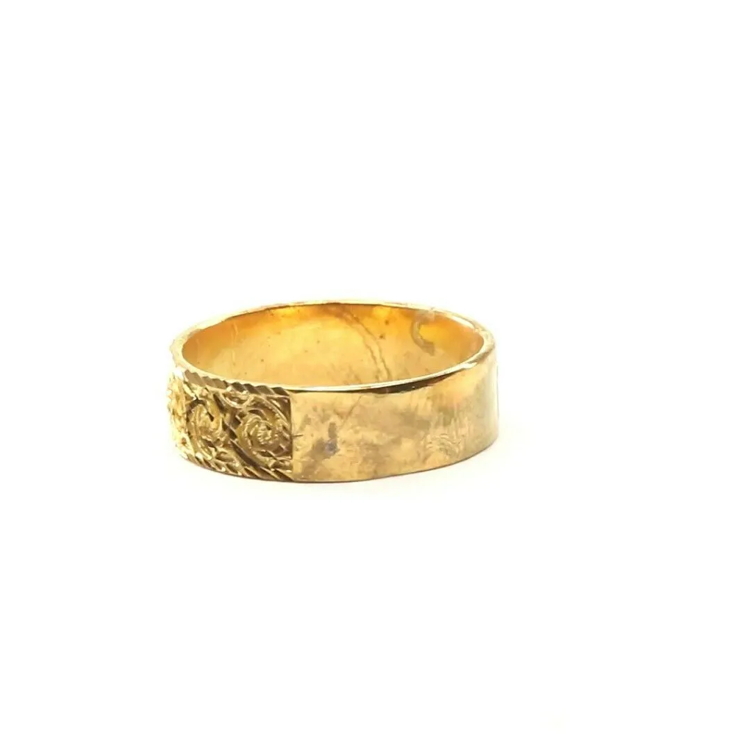 Solid Gold Floral Band Ring | Elegant Ladies Charm | Size 11 Resizable (r2335)