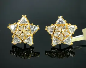 Solid Gold Star Shape Stone Stud Earrings - 22k Ladies Jewelry E6422