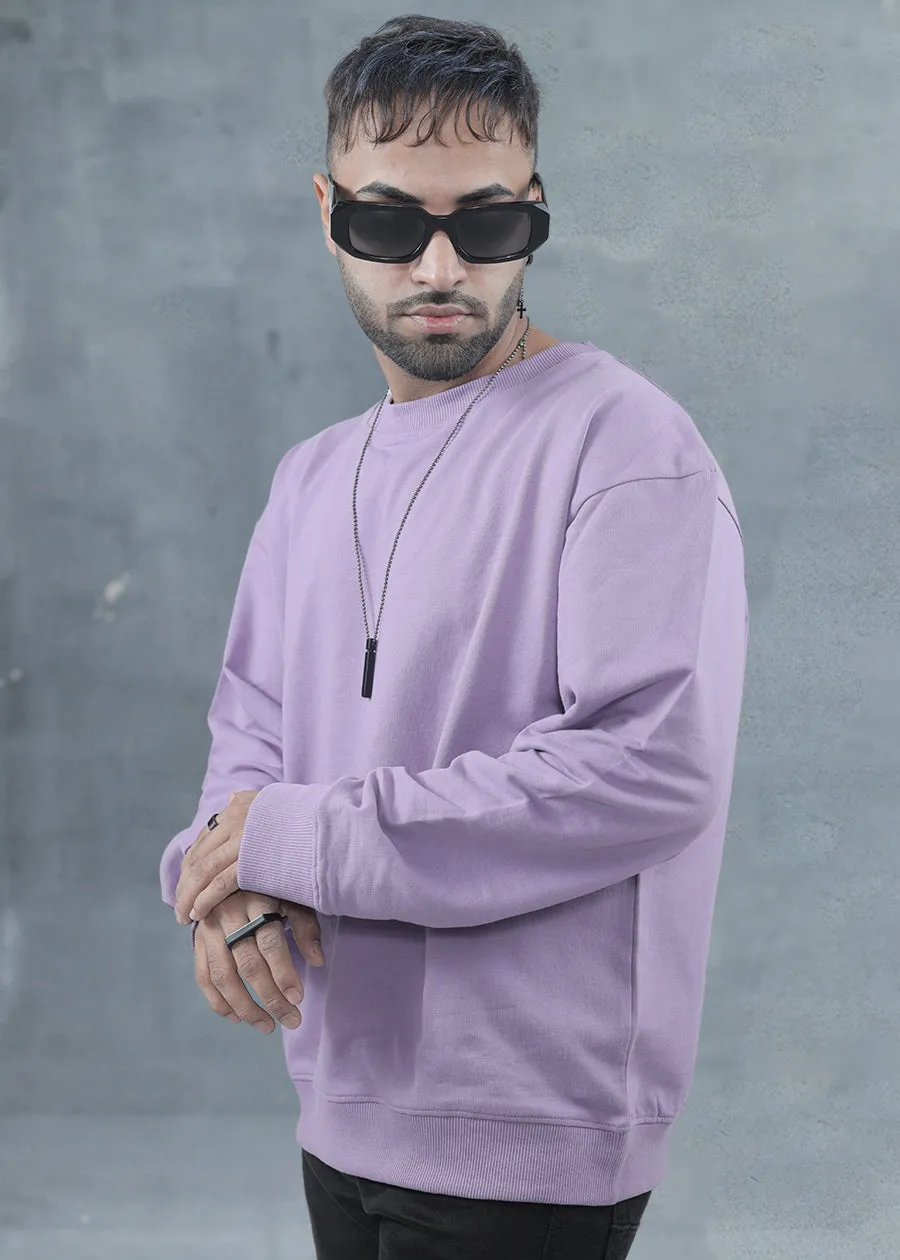 Solid Lilac Men Drop Shoulder Premium Terry Sweatshirt