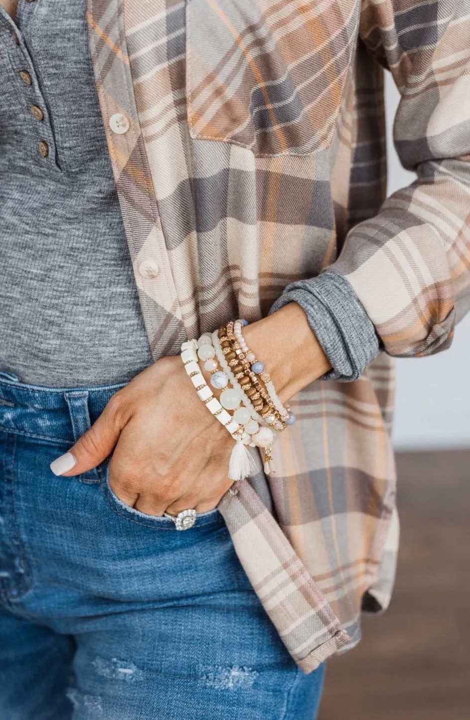 Cream & Gold Stackable Bracelet Set - Shop Something Sweet