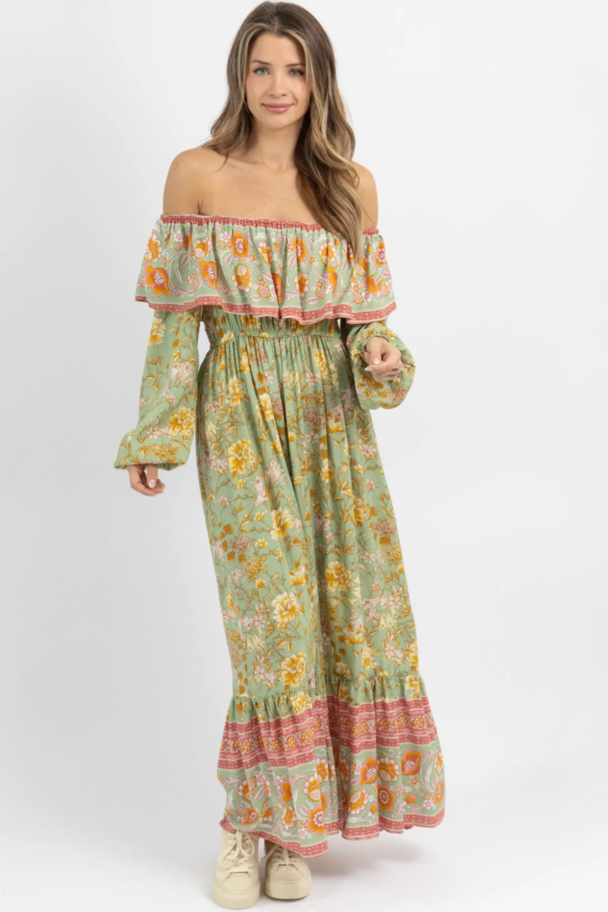 SOPHIE SAGE OFF SHOULDER MAXI DRESS