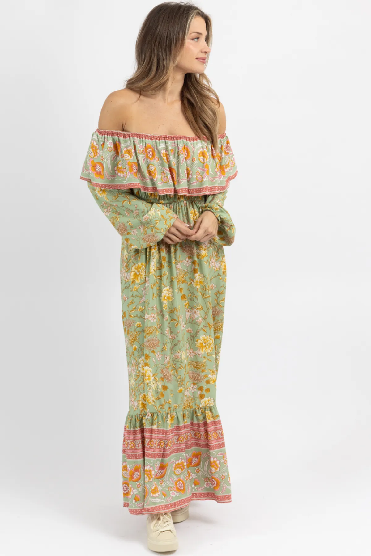 SOPHIE SAGE OFF SHOULDER MAXI DRESS