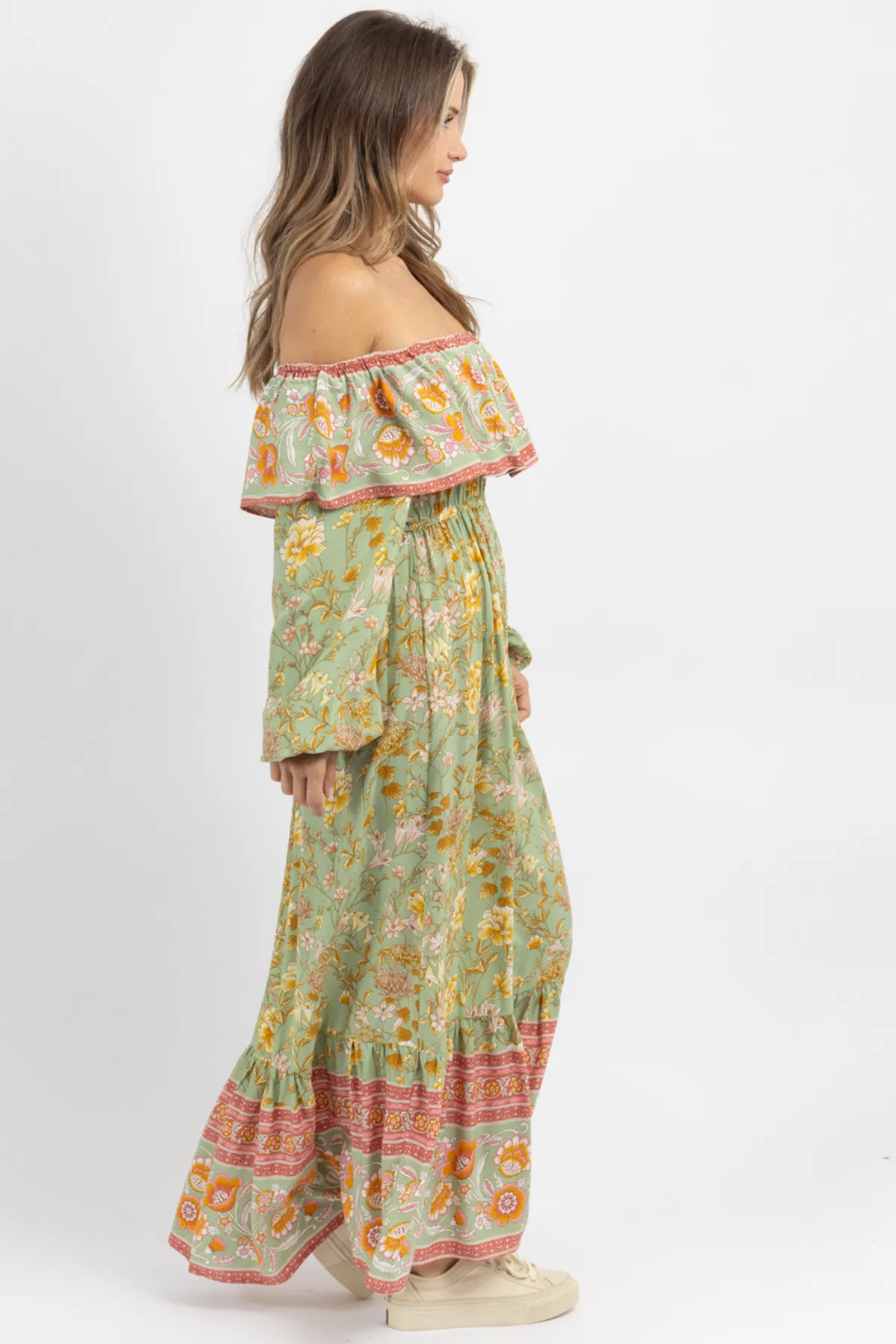 SOPHIE SAGE OFF SHOULDER MAXI DRESS