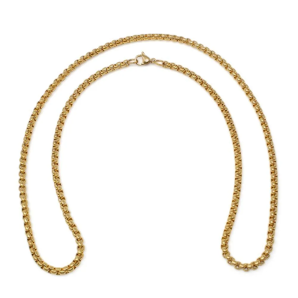 Stainless Steel Long Box Chain Necklace Gold Plated